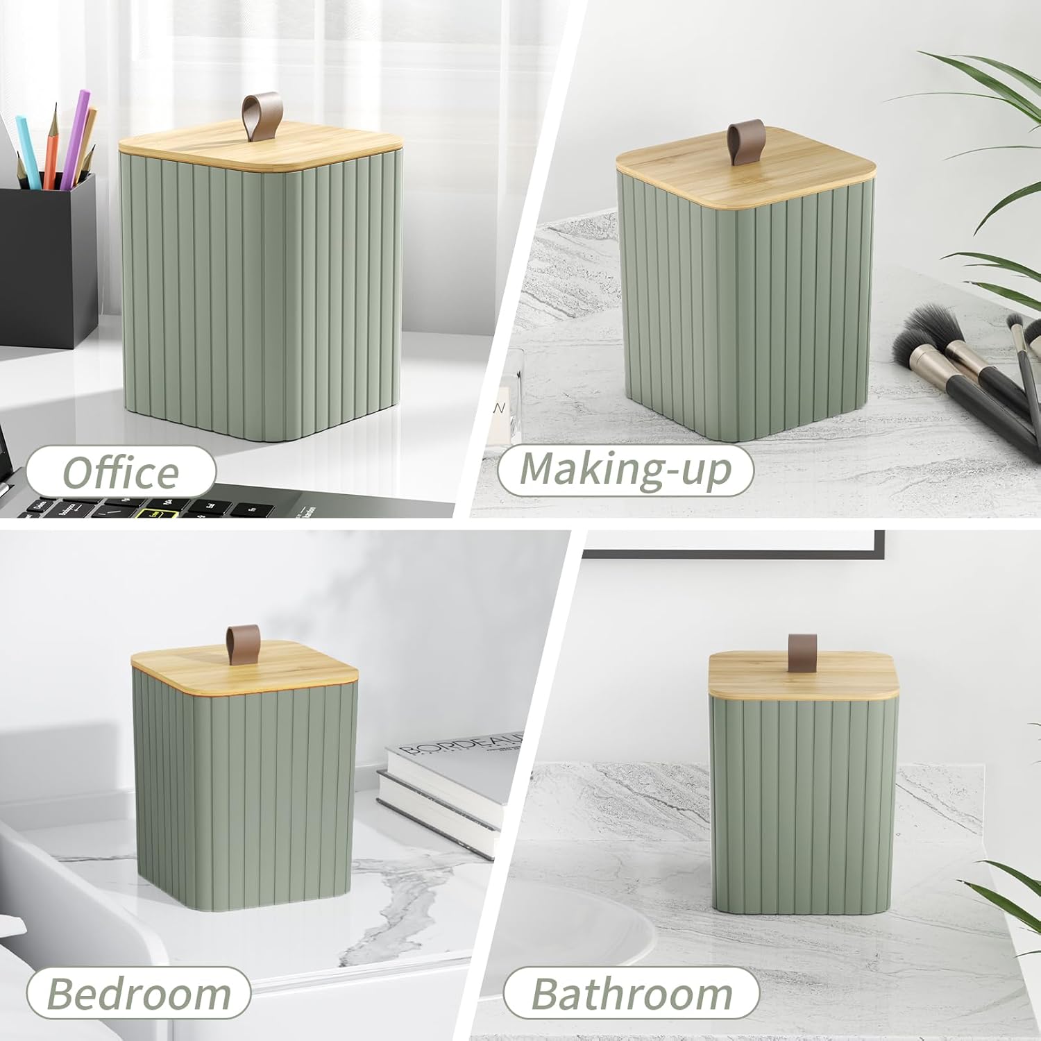 Bathroom Accessory Set - Sage Green Bathroom Set, 12PC Bathroom Accessories Set, Sage Green Bathroom Accessories Set, Mini Trash Can, Toilet Brush, Trash Can & Soap Dispenser