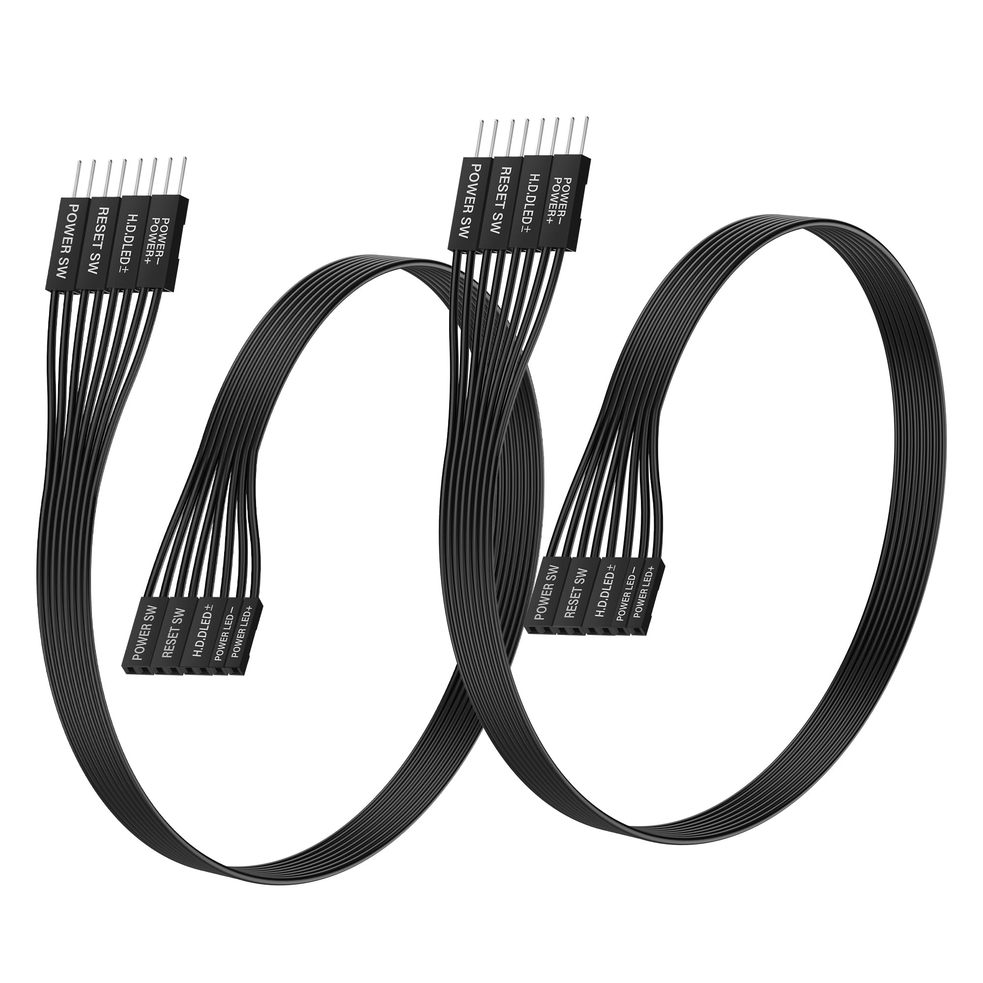 ELFJMZP 2-Pack Motherboard Front Panel Extension Cables,22AWG Flat Ribbon for HDD LED+/-, Power LED+/-, Power SW, Reset SW,for Computer Switch Reset