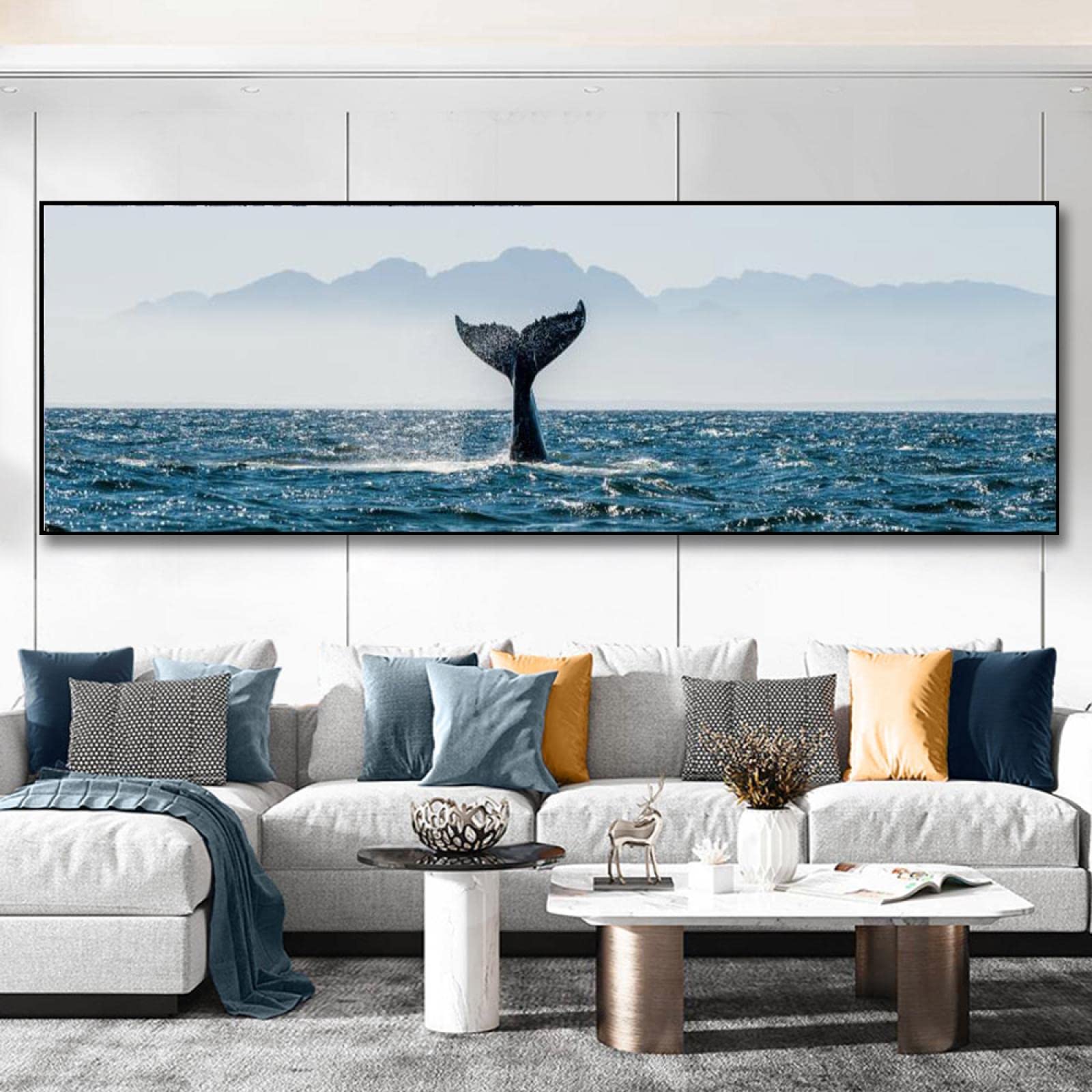 Toile paysage marin queue de baleine grand format 70x210 - 8
