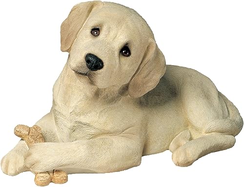 Sandicast Escultura de cachorro de labrador perdiguero amarillo de tamaño natural, acostado