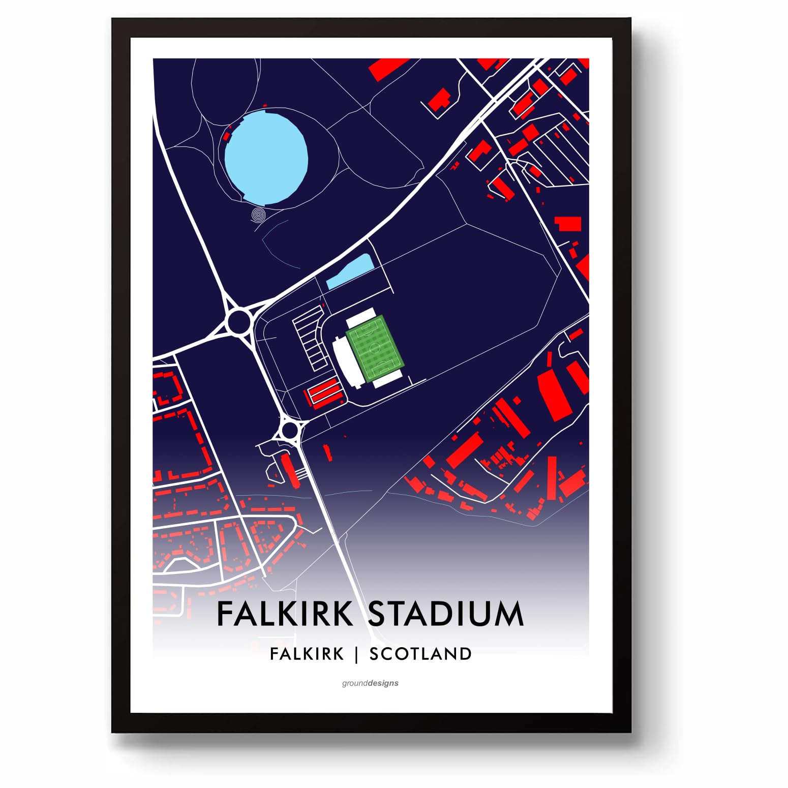 Grounddesigns Blue And White Falkirk Fc Football Gift Falkirk Stadium Art A3 Print Ffc