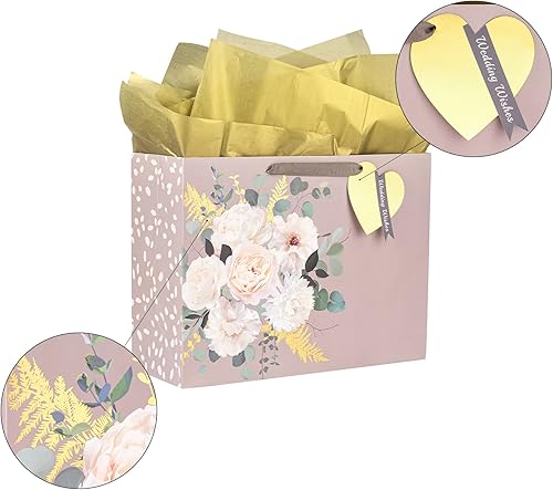 Miniatura 2 de MAYPLUSS Bolsa de regalo de boda grande de 13 pulgadas con tarjeta de felicitación y papel de seda para bodaaniversario - Forever & Always