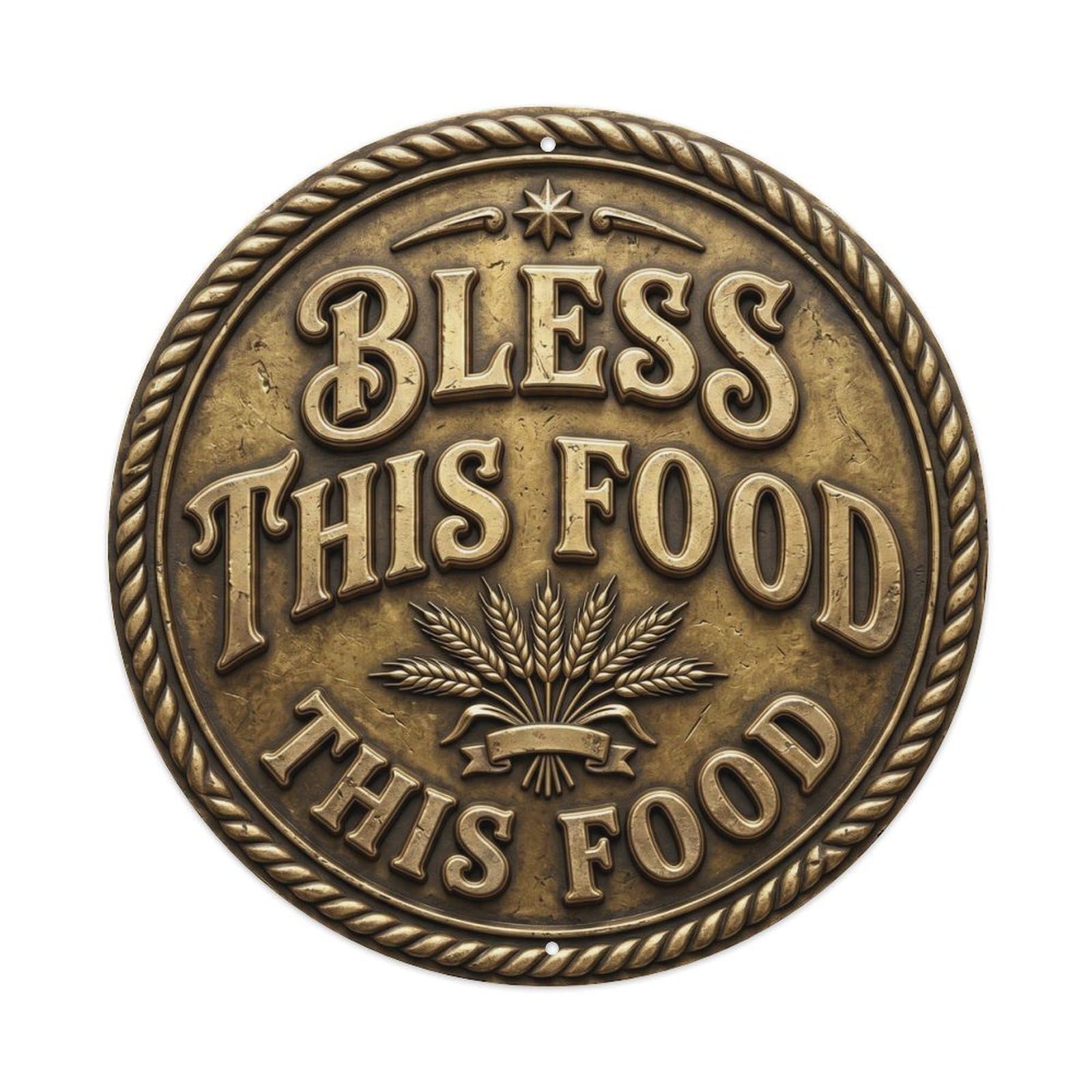 Bless This Food Classic Workshop Display Retro Slogans Vintage Metal Tin Sign Plaque Wall Decor for Cafe, Club Bar, Office, Garden Metal Poster 8x8Inch