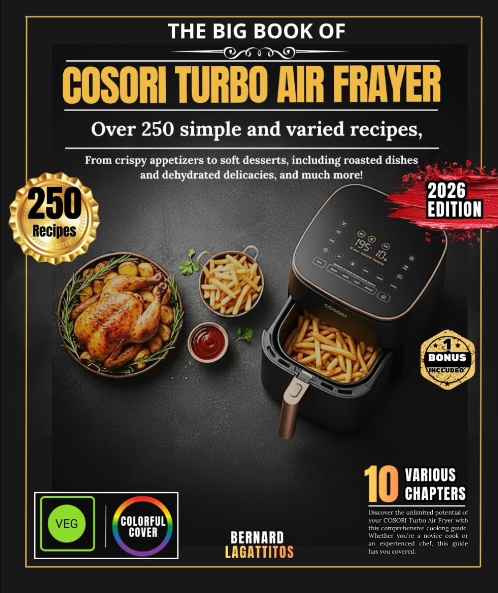 The Big Book Of Cosori Turbo Air Fryer: Over 250 simple and varied recipes, from crispy appetizers to soft desserts, including roasted dishes and dehydrated delicacies, and much more