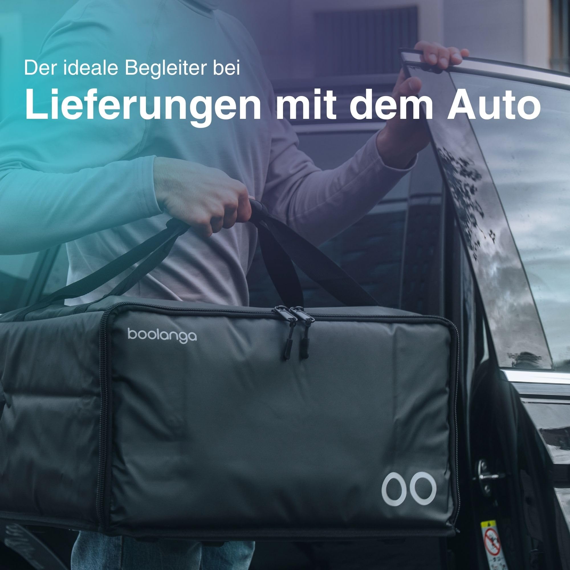 Isolierte Auto-Liefertasche • Premium-Liefertasche, die Ihre Lebensmittel stundenlang warm & kalt hält • 100% wasserabweisend • Vol. 48 l • Entwickelt für professionelle Kuriere, Schwarz ,