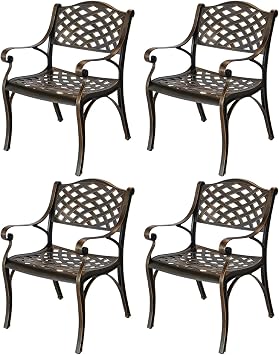 Cast Aluminum Outdoor Bistro Chair Set of 4, Patio Dinning Chairs, 4 Pieces Metal Conversation Chairs for Deck, Porch Garden