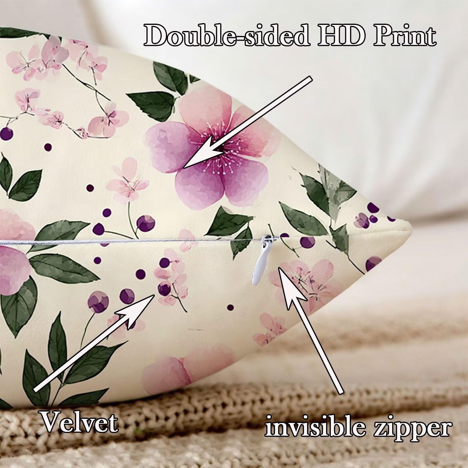 Kissenbezug 65x65cm Outdoor Kissen 2er Set Braun Blume-5 Samt Dekokissen