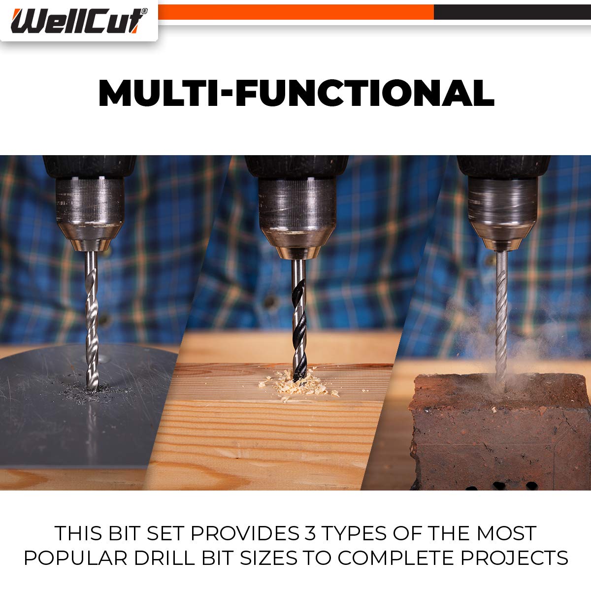 Wellcut - Set di 9 punte da trapano combinate, in valigetta
