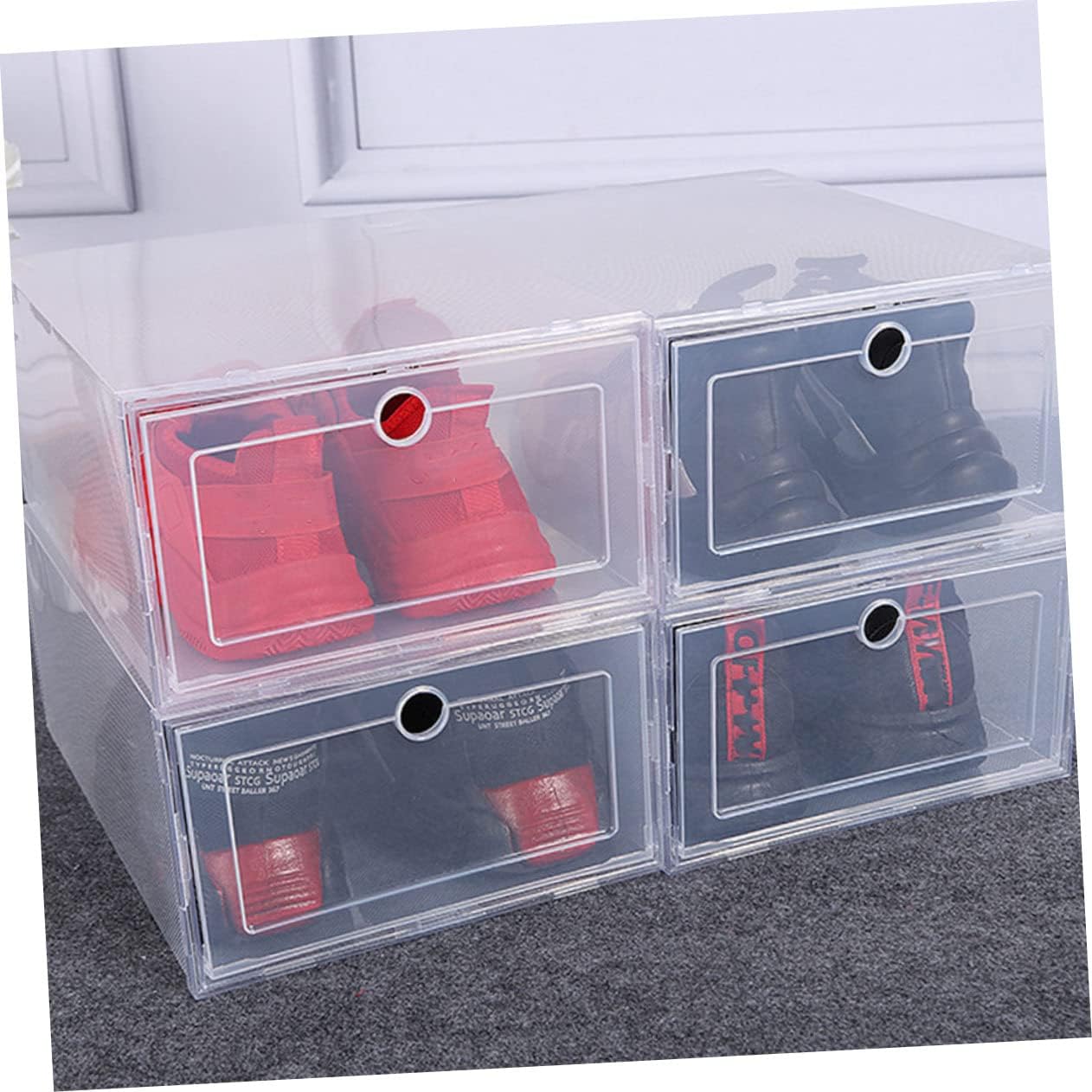 Mobestech 6pcs Shoe Organizer Boxes Lids Plastic Storage Case for Shoes Easy Your