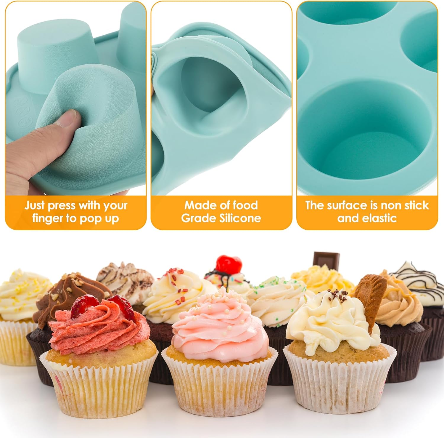 6 Pcs Silicone Muffin Pan, 6 Cavity Silicone Cupcake Pan, Heat Resistant & Nonstick & Reusable Muffin Tray for Baking