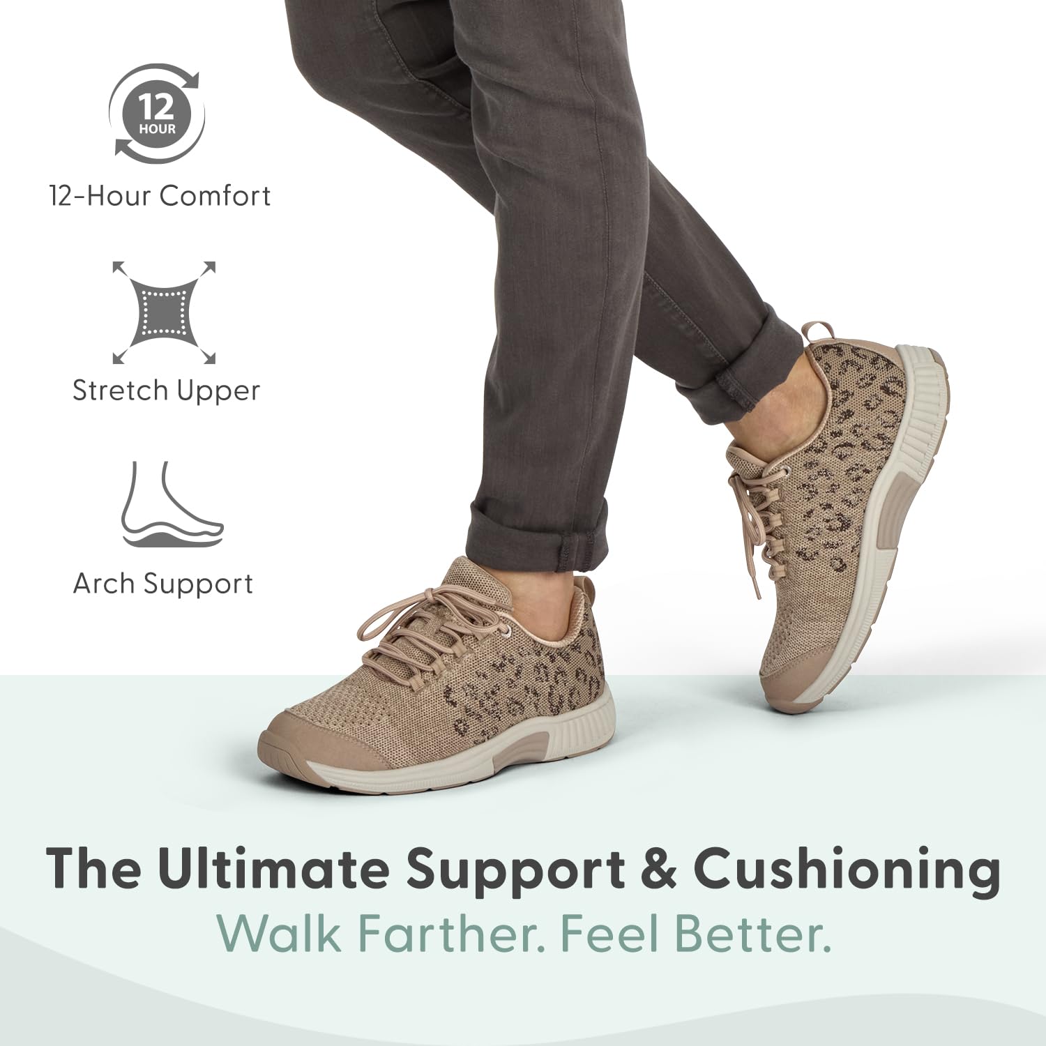 Orthofeet Women's Orthopedic Knit Coral Sneakers: 9.5 Wide Beige Leopard