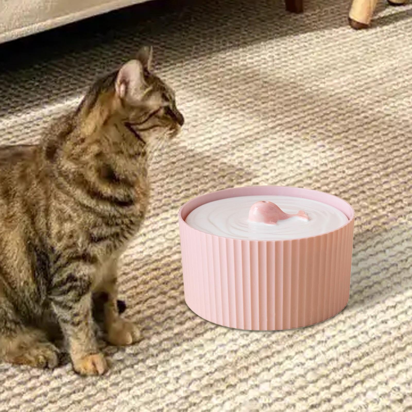 Fuente de Cerámica para Mascotas, Dispensador Automático de Agua, Rosa