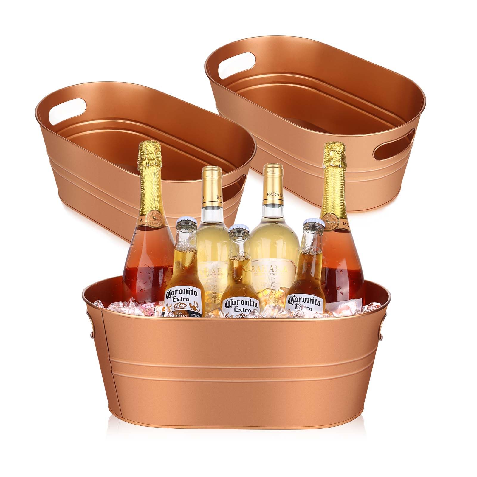 Getränke-Eiskübel aus verzinktem Metall, für Partys, große Getränkeeimer, Champagner, Vintage-Eimer für Wein, Bier, Cocktail, Mimose, Bar, Zubehör, 3 Stück (fortschrittliches Kupfer)