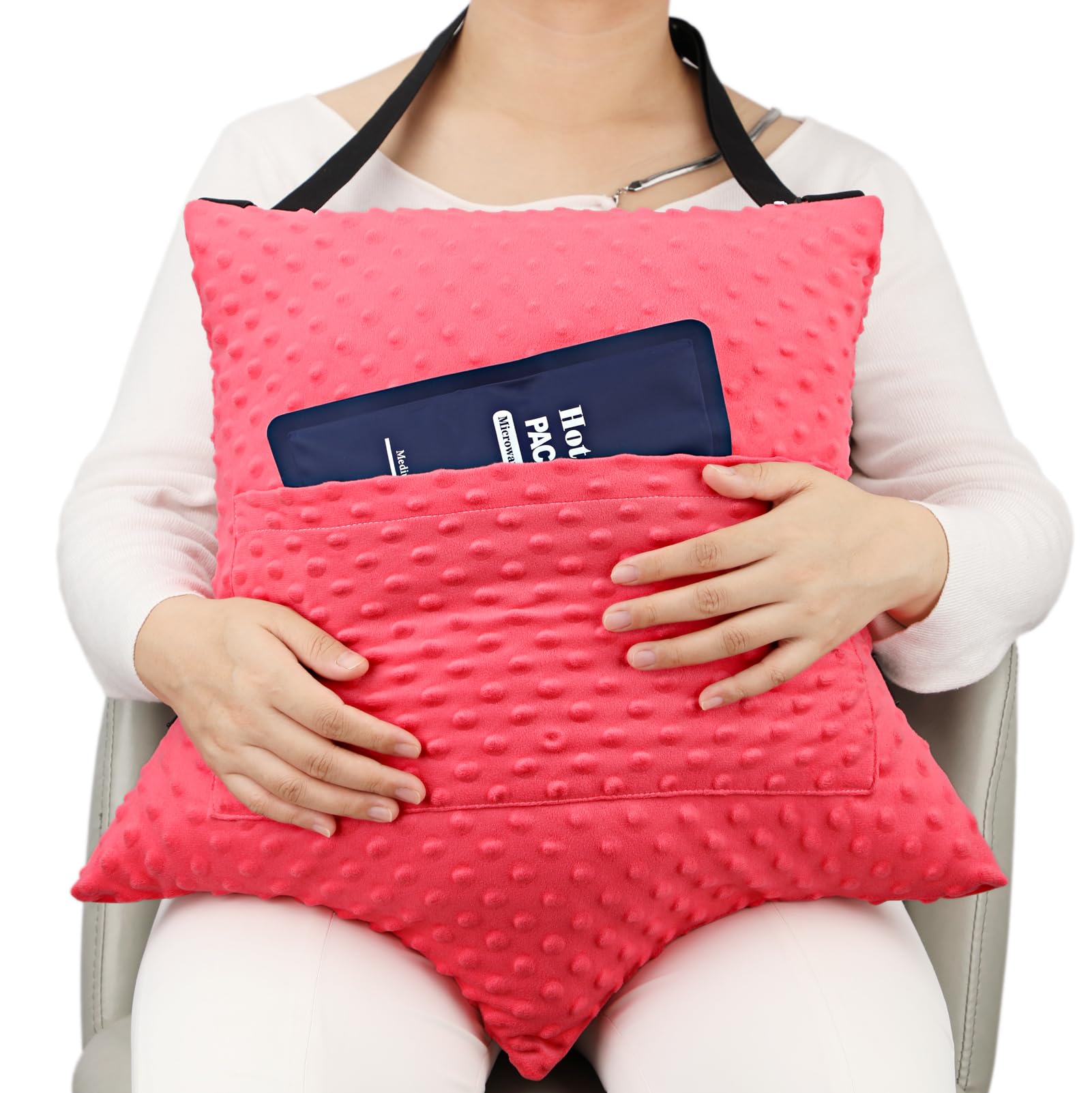 Hysterectomy Pillow Post Surgery with Straps Abdominal Surgery Pillow, Star Shape Hysterectomy Recovery Pillow Must Have Stomach Tummy Tuck Belly Cushion, Minky Dot Red