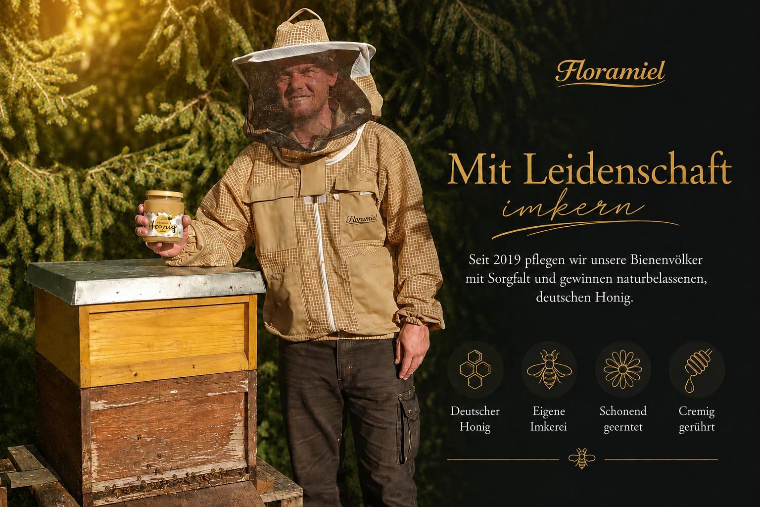 Floramiel Frühtrachthonig 6 x 400 g | 100 % Echter Deutscher Honig - Naturbelassener Frühtracht Blütenhonig aus eigener Imkerei in Deutschland
