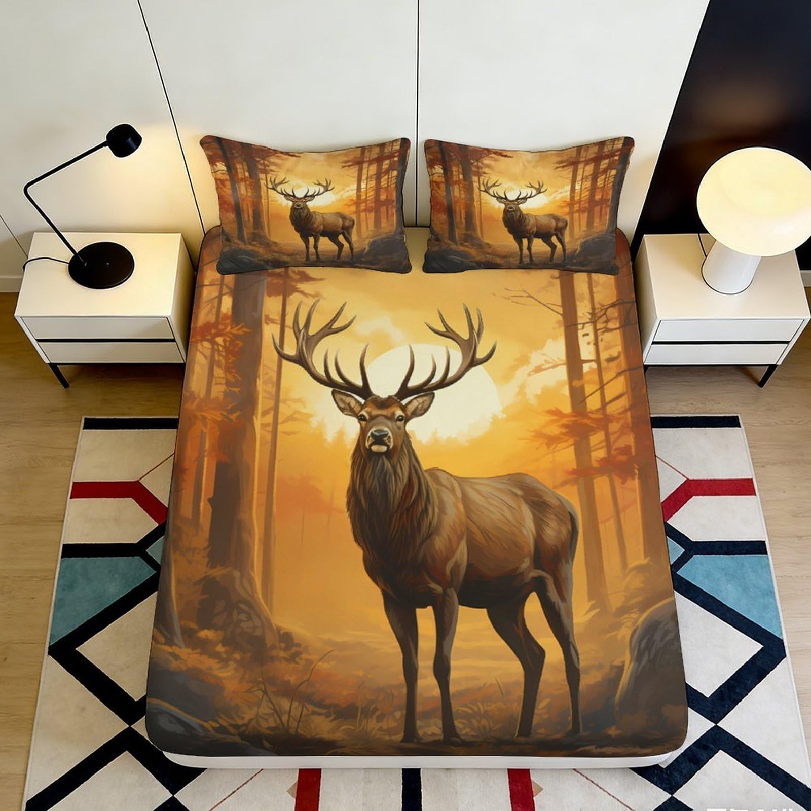 Pnayamiorkfel Style-6 3D Printed Forest Deer Fitted Sheet Microfiber Bedroom Decor Autumn Woodland Mattress Cover For Home Guest Room 90X200x25cm