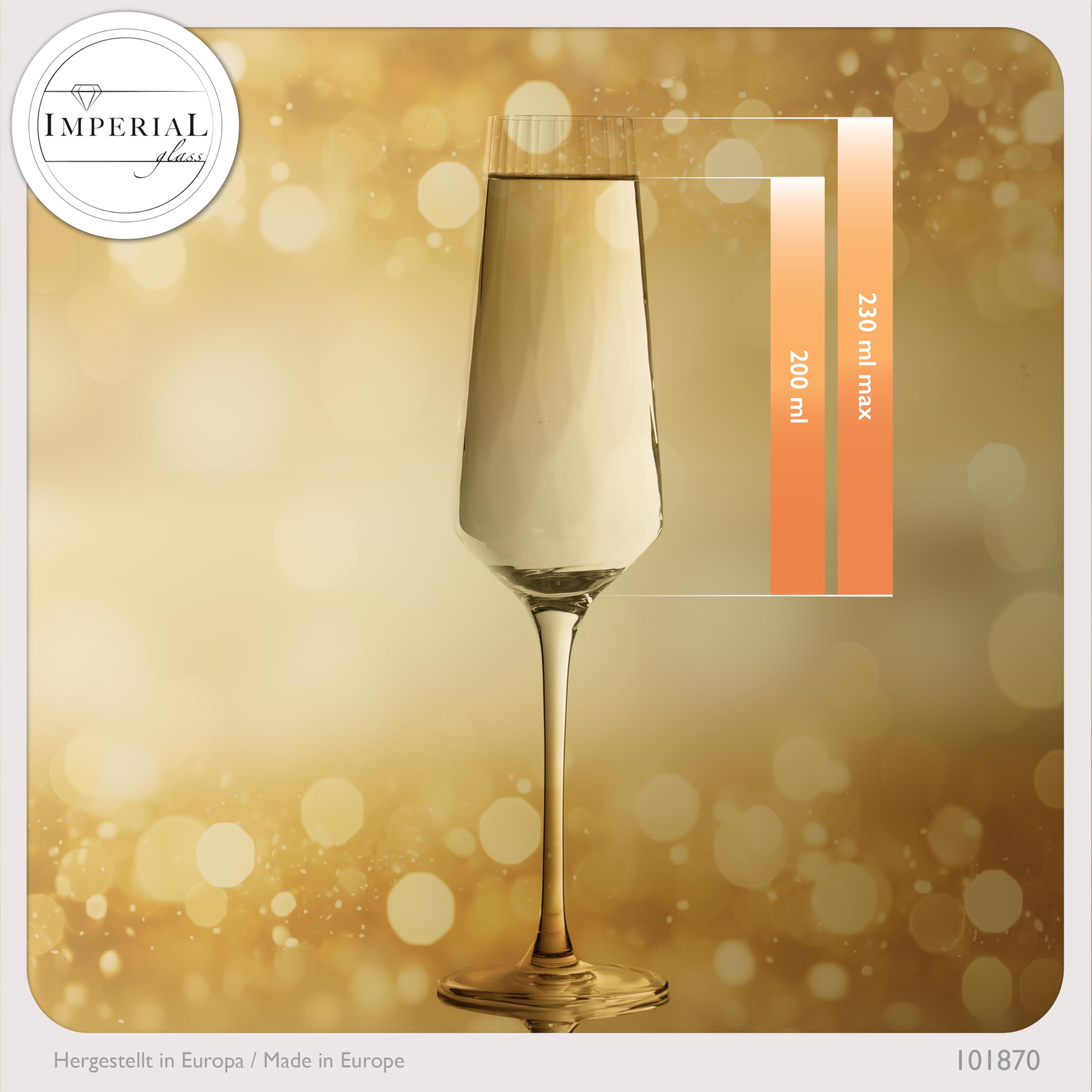 IMPERIAL Kieliszki do szampana 200 ml (maks. 230 ml) "London" zestaw 12-częściowy, żłobione kieliszki do szampana ze szkła kryształowego, nadają się do mycia w zmywarce