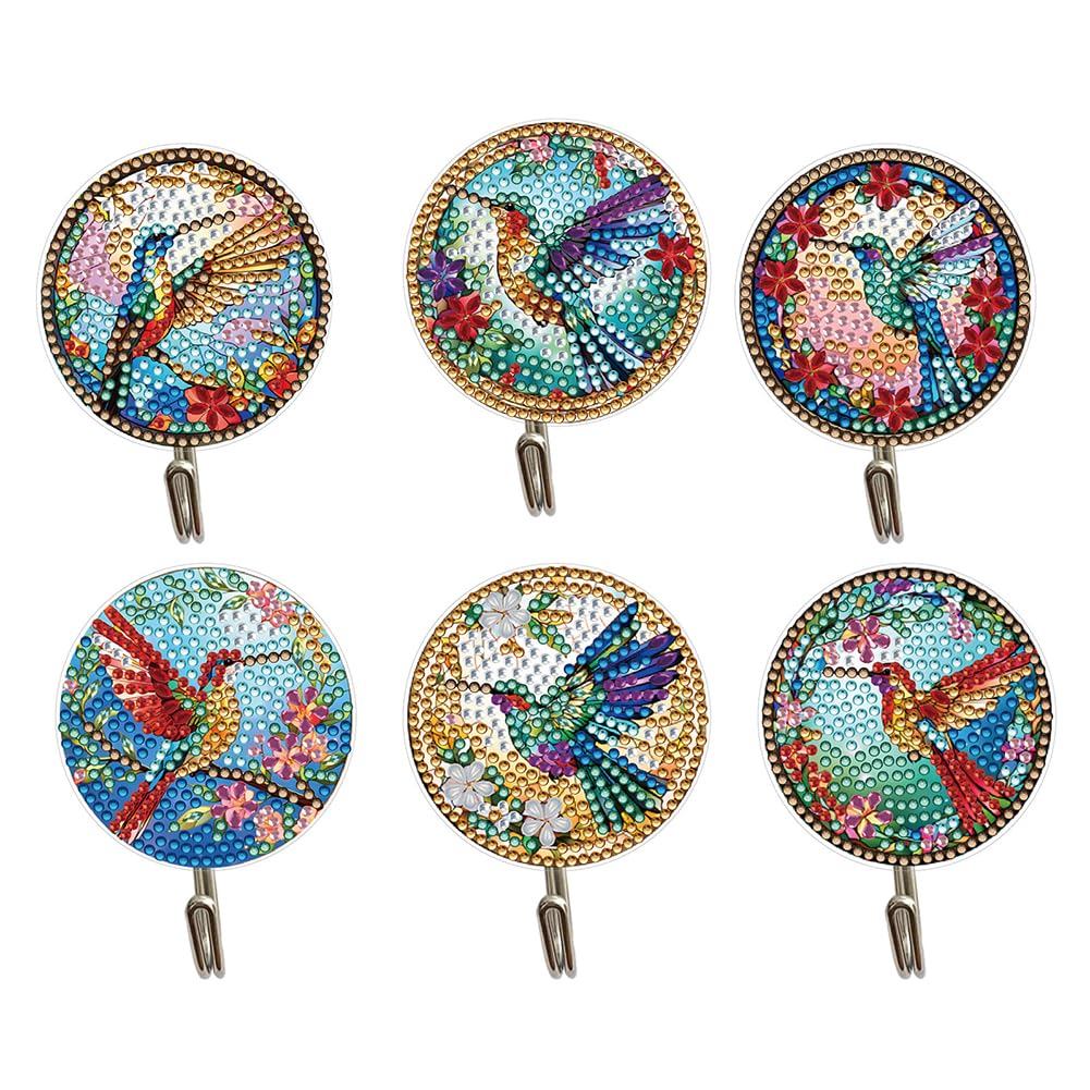 Fiorky 6Pcs Plants Rhinestone Painting Keychain Hanger Diamond Painting Art Hooks Diamond Art Craft Wall Hooks for Home Office Decor, Forty Gifts