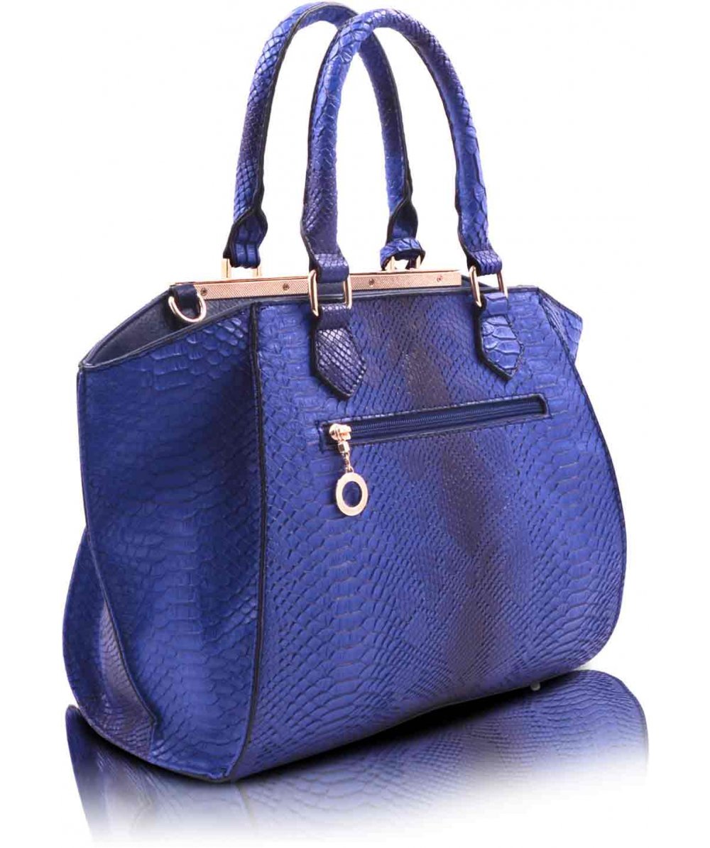 Ladies Snakeskin Tote Bag Cobalt Blue Womens Shoulder Handbag