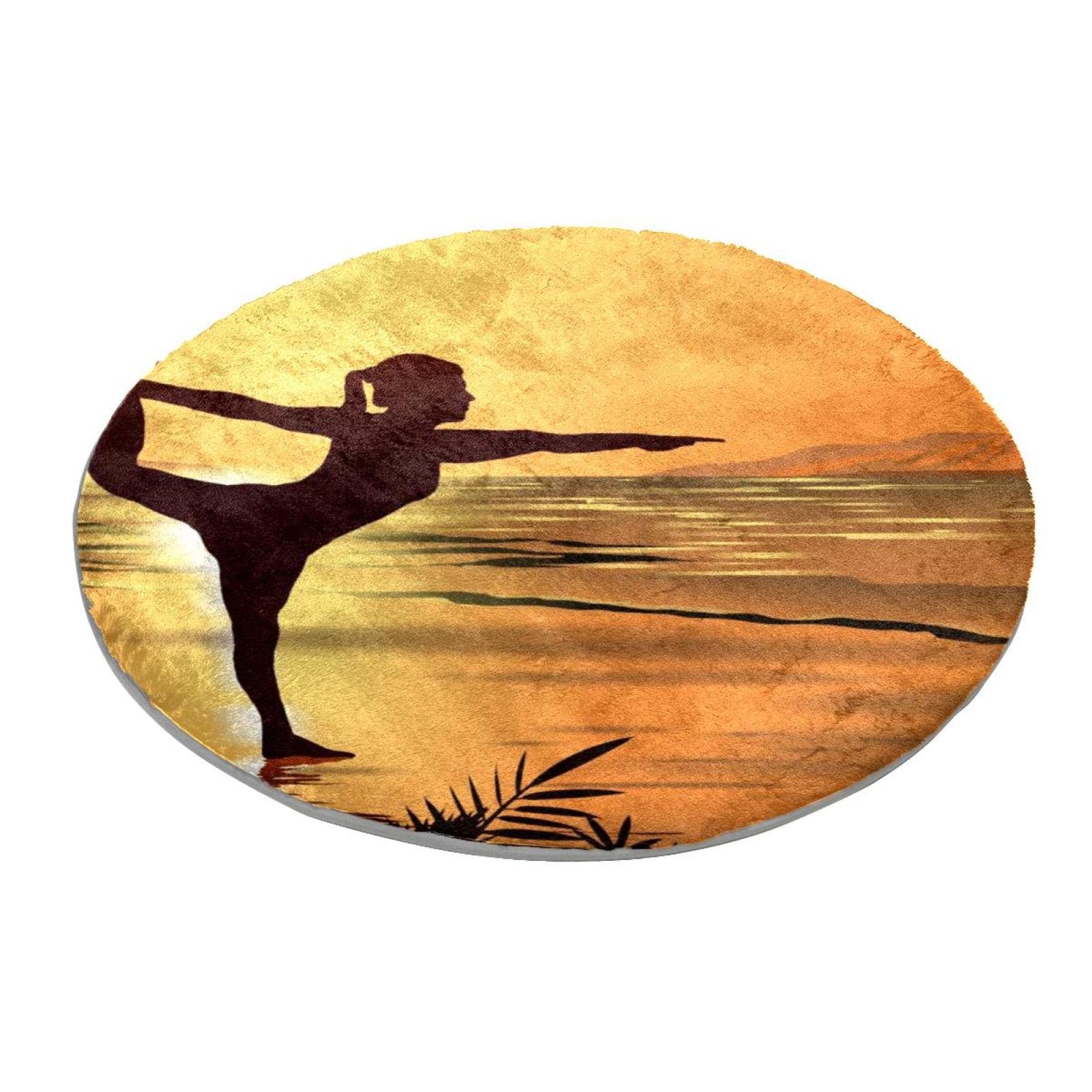 Tapis rond de yoga à poils longs doux lavable