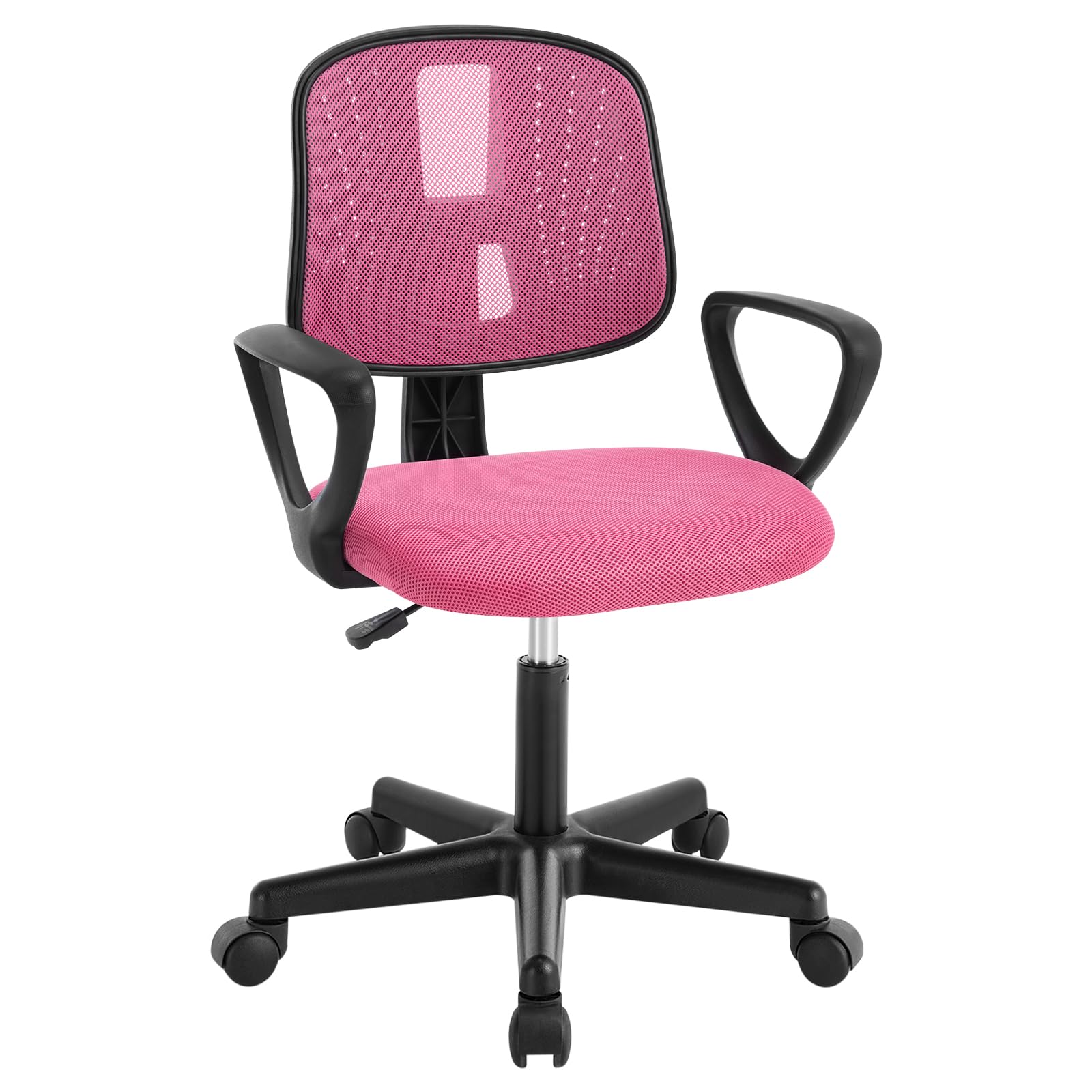 Klihome Silla Escritorio Infantil, Silla Estudio Giratoria, Silla Juvenil con Ruedas, Silla Ergonómica de Malla Transpirable, Taburete Giratorio con Respaldo Ajustable Automático, Rosa, K0004BS