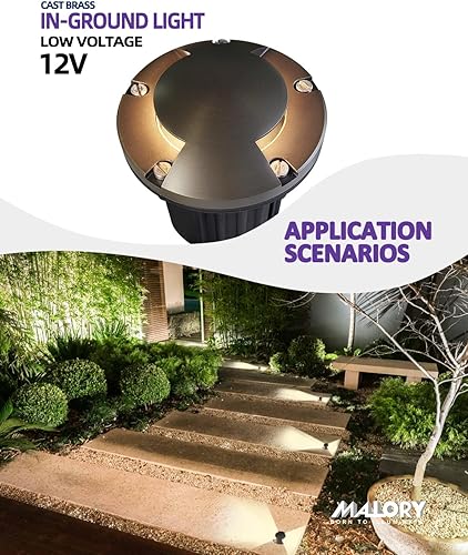 Miniatura 10 de MALORY Luces de pozo de paisaje de cubierta superior de latón, 12 V de bajo voltaje para exteriores en tierra, iluminación de paisaje para camino,