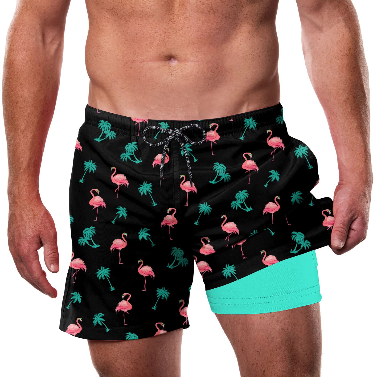 Cozople Mens Swim Trunks 5.5'' Compression Liner Quick Dry Board Shorts 2 in 1 Waterproof Draw Elastic Waist Boxer Briefs