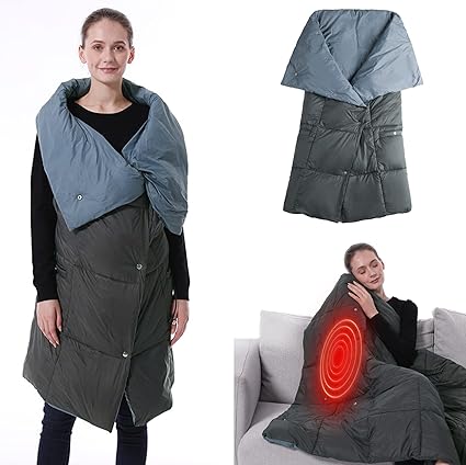 Review Okngr Heated Blanket Wrap Shawl USB Electric Throw Blanket Down Cotton Poncho Vest Wearable Small Blanket Comfy Portable Cordless Heating Blanket for Women Car Office, Machine Washable,52 x 43in
