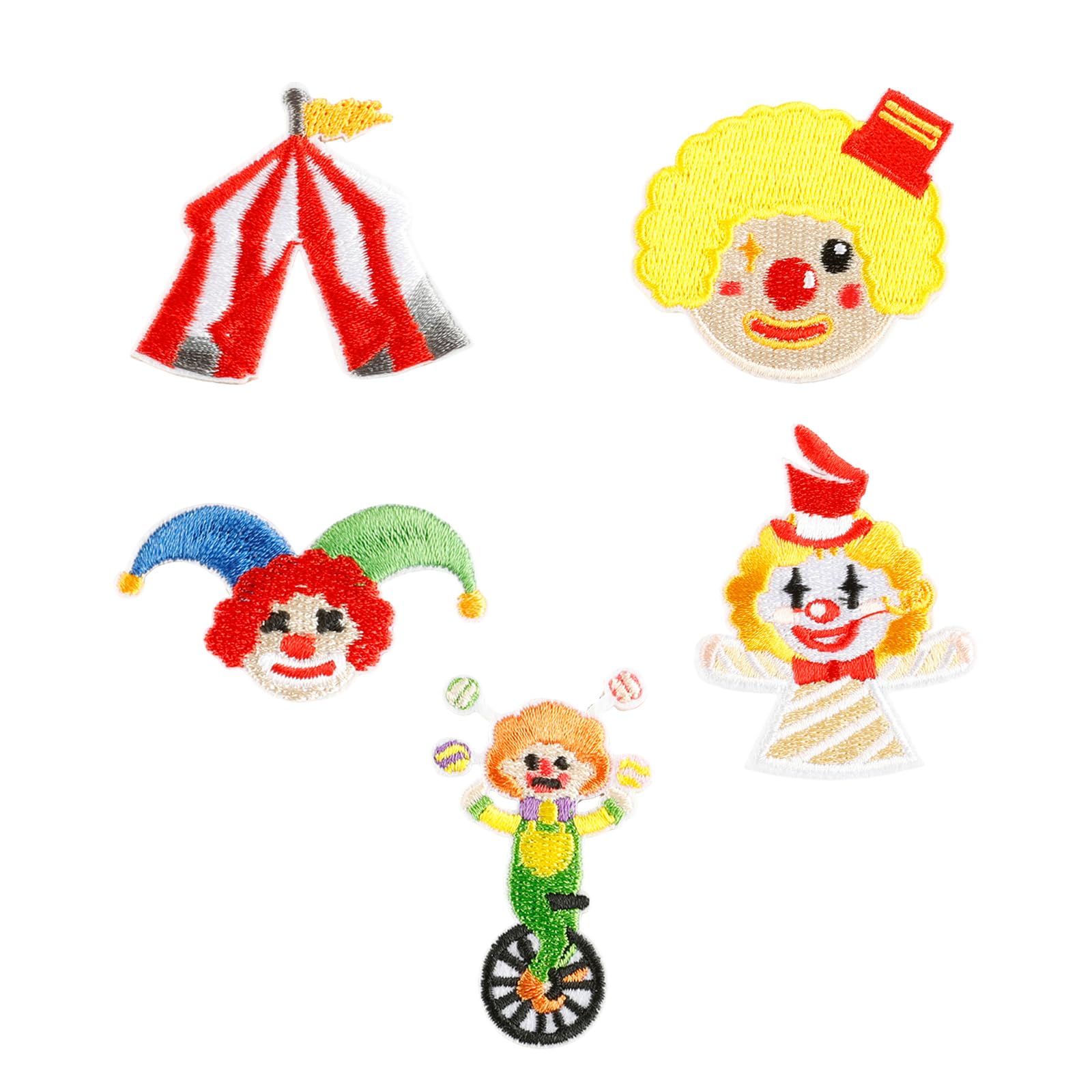 Buxuaaaa 5 Pcs Lovely Clown Embroidered Patches Iron on Patches Sew on Circus Series Sewing Applique Sewing Iron on