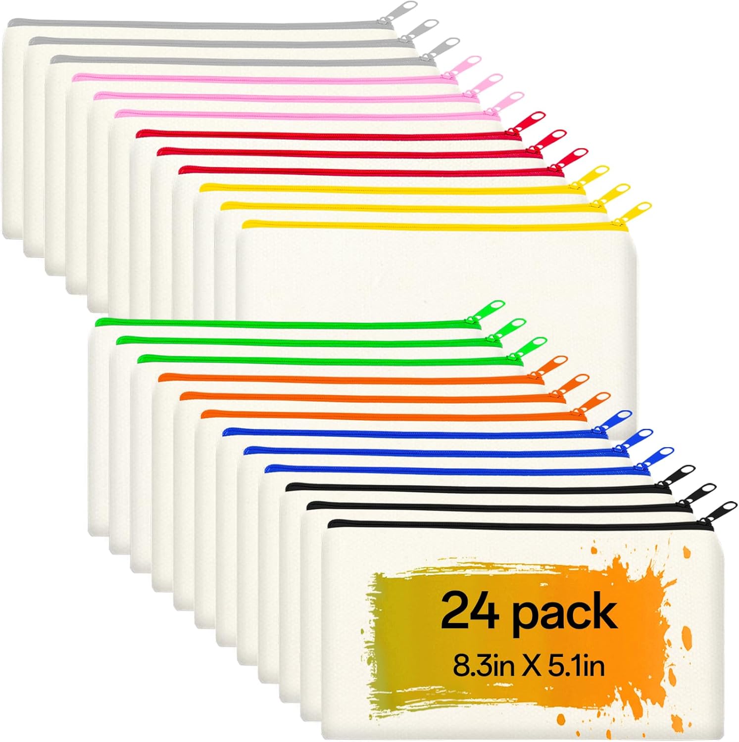 ZeeDix Canvas Pouch- Multi-purpose Cosmetic Bag with Zipper, DIY Craft Canvas Zipper Pouch Blank Makeup Bags Bulk Travel Toiletry Bag for Storage (8.3 x 5 inches) Beige-Color Zipper 24 Pcs