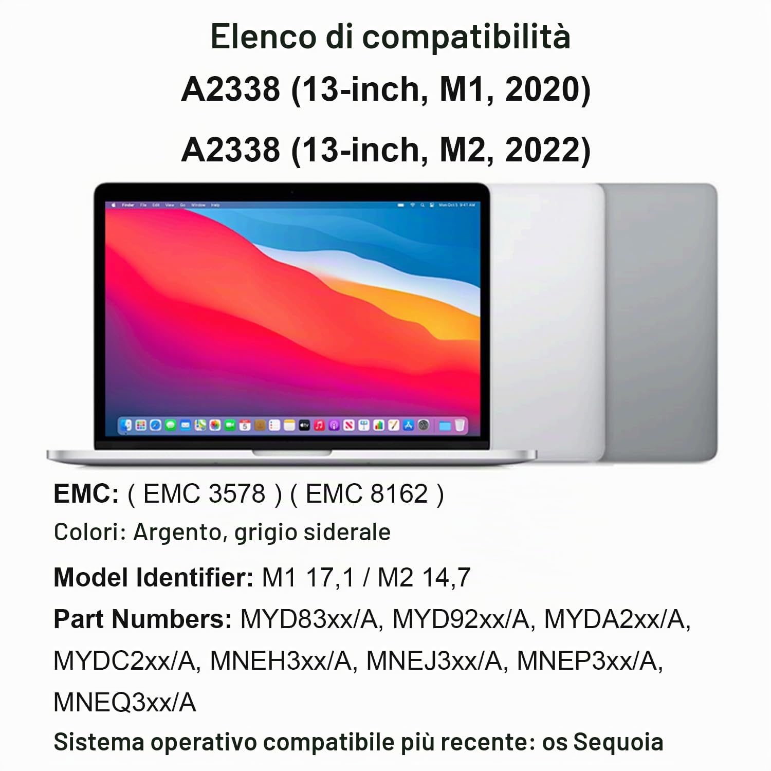 (Grigio Spaziale) Schermo di Ricambio per PRO M1 Retina 13.3" A2338 EMC 3578 MYD83 MYD92 MYDA2 MYDC2 Full LED LCD Assembly