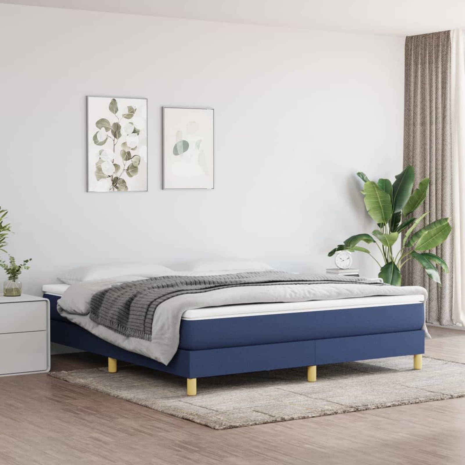 ShGaxin Cadre de lit Spring, sommier, chambres de jeunes, lit relaxant, cadre de lit, meuble de lit, cadre de lit, tissu bleu 160 x 200 cm
