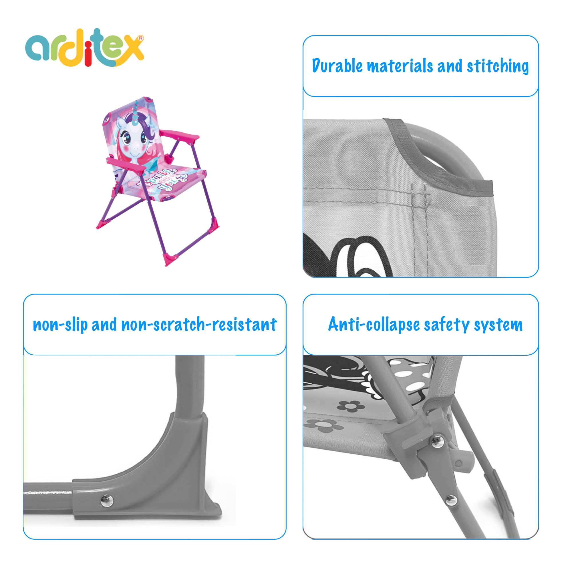 ARDITEX Sedia Pieghevole con Braccioli Unicorno ZK16157, Rosa, 38 x 32 x 53 cm, Fantasia, Metallo e Poliestere, Adatta per Giardino con Patio, Campeggio, Con Chiusura di Sicurezza