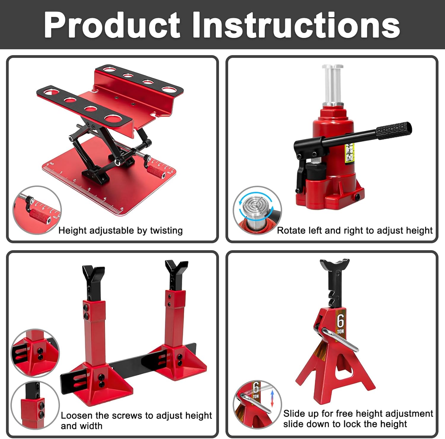 LRFHL RC Car Jack Stand Metal 6 Ton Simulation Crawler Truck Adjustable Lifting Jack Repair Workstation RC Decoration Accessories for 1/8 1/10 1/12 Scale RC Car Upgrade