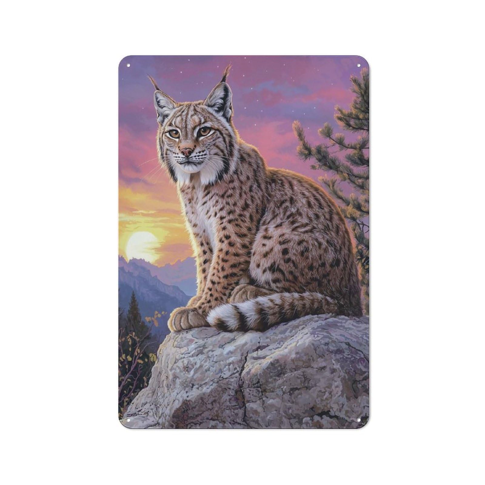 Junmoney Lynx At Sunset Retro-Style Metal Plaque 30X20cm For Garage Or Workshop, For Garage, Workshop And Man Cave Decoration