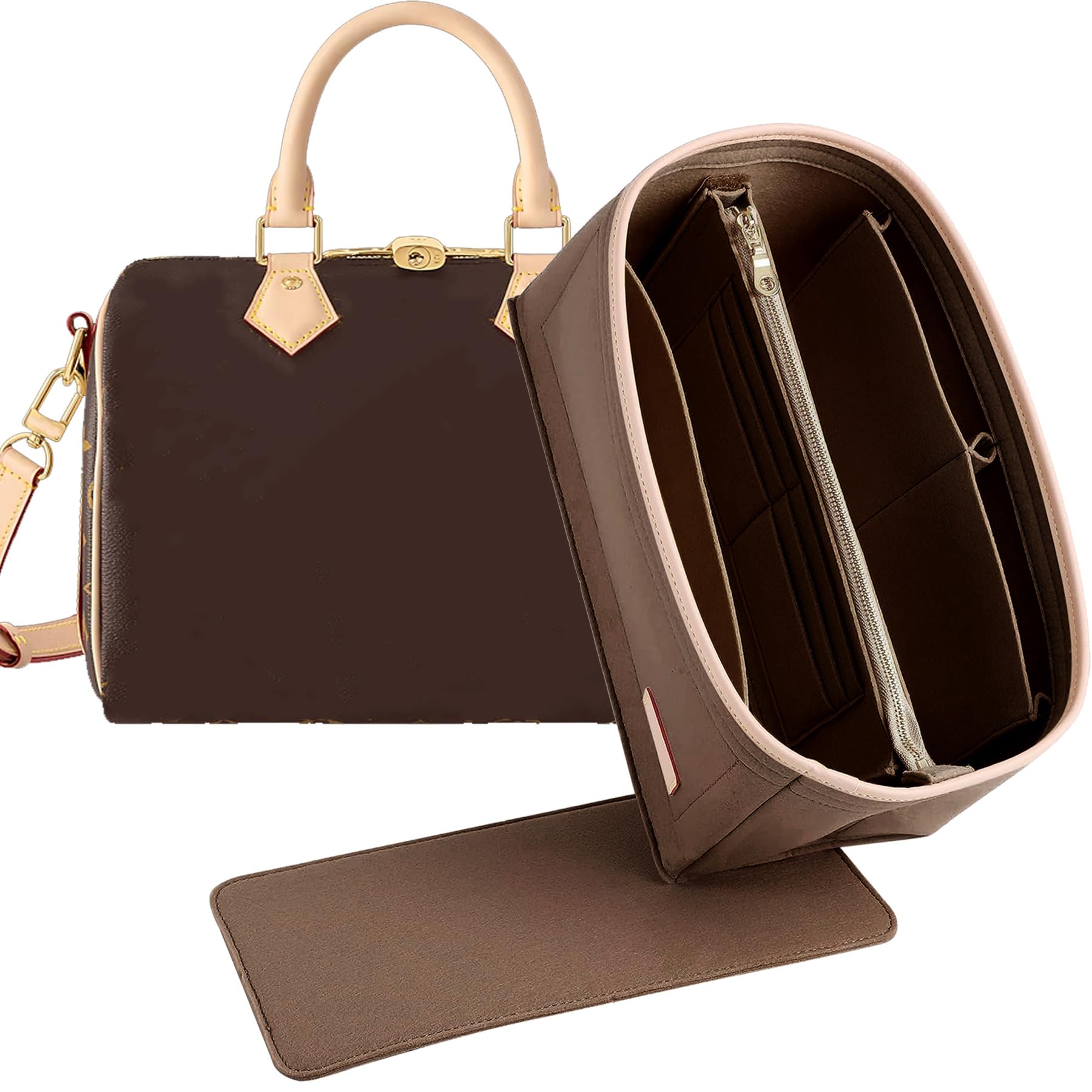 Doxo Purse Organizer Insert for Handbags & Base Shaper 2pc Set, Tote Bag Organizer Insert with 6 Sizes, Compatible with Speedy 25 More(M-Brown)-image-28