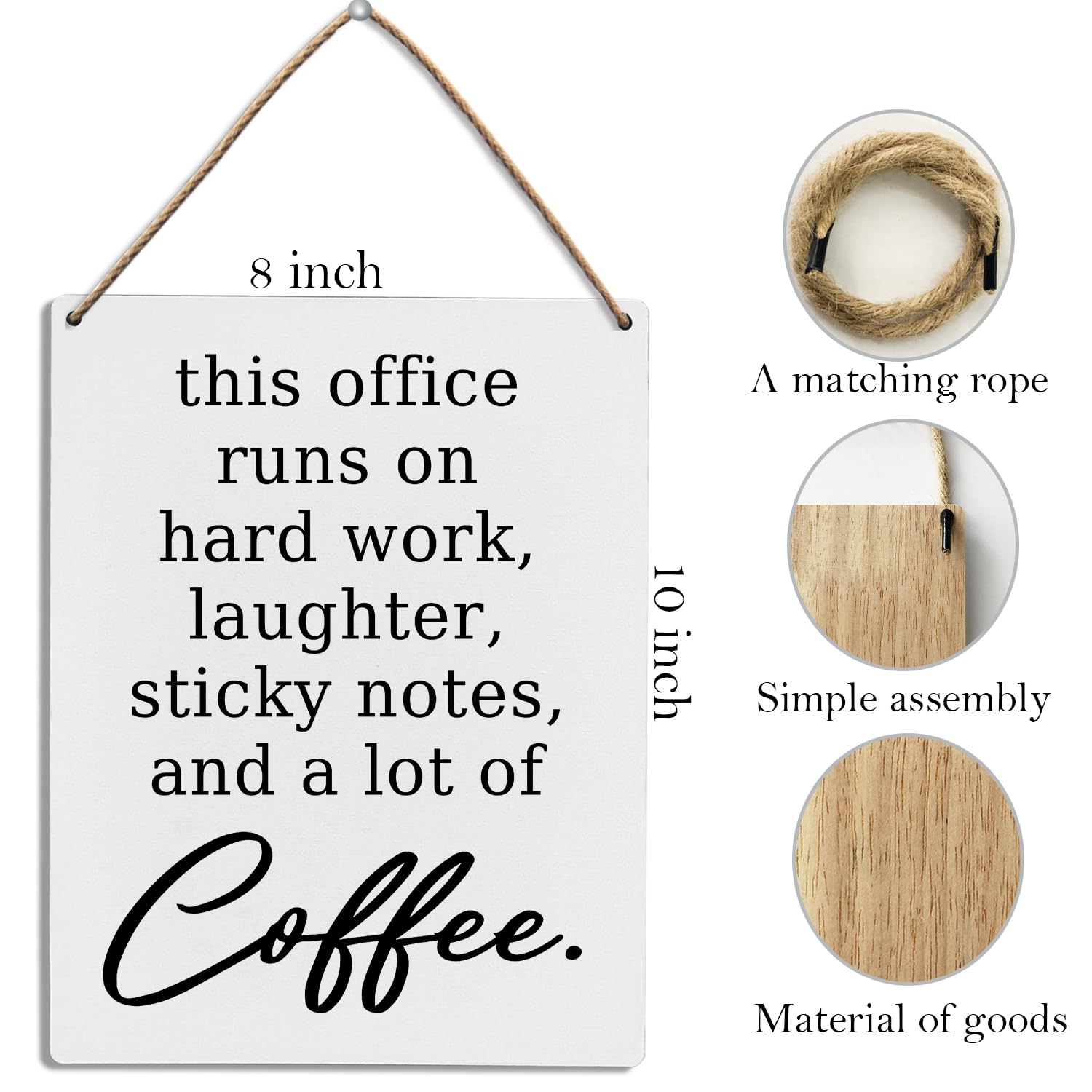 Dekoracja ścienna do biura, This Office Runs On Hard Work Wood Hanging Sign, Office Well Decor for Work, motywacyjna dekoracja ścienna, biuro inspirujący drewniany slogan wiszący znak 20 x 25 cm