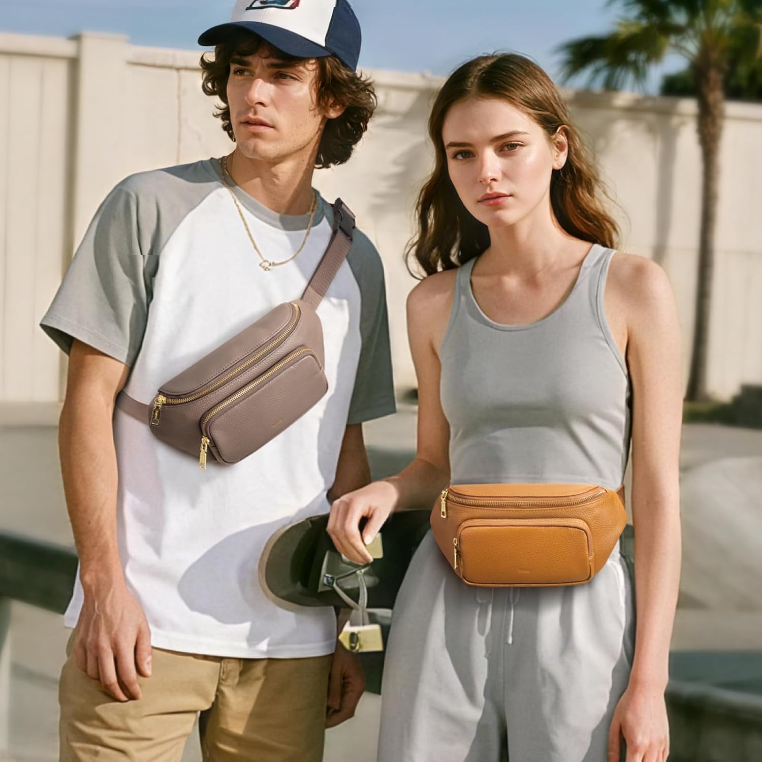 Kattee Fanny Packs for Women, Leather Crossbody Bags for Women Trendy, Small Belt Bag,Fashion Waist Packs with RFID Blocking, Khaki - Image 2