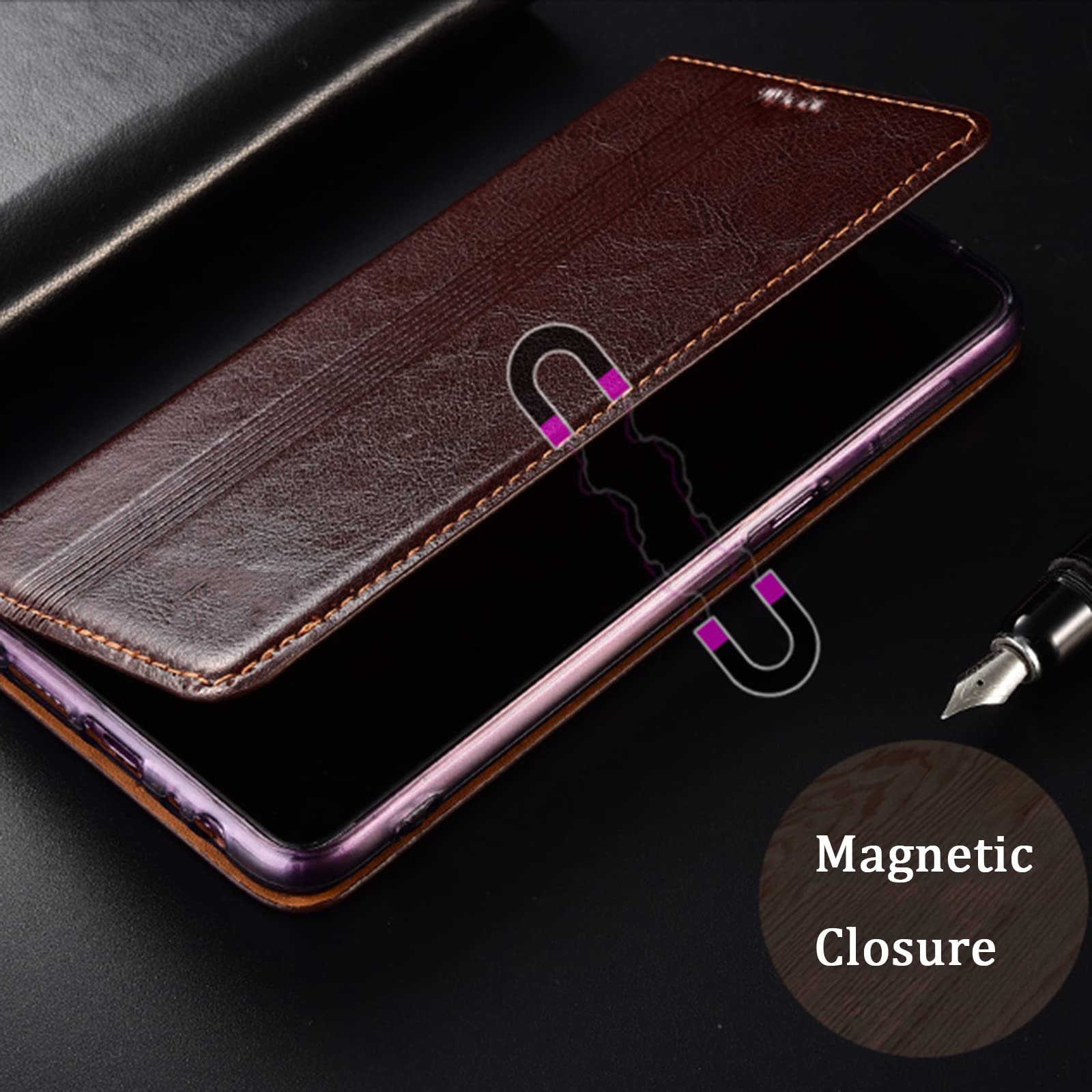 Etui do iPhone 13 Pro Max/13 Pro/13/13 Mini, prawdziwa skóra, etui ochronne z klapką, etui na telefon komórkowy z uchwytem na karty, funkcja stojaka, zamknięcie magnetyczne, czerwone, 13 Pro Max 6,7"