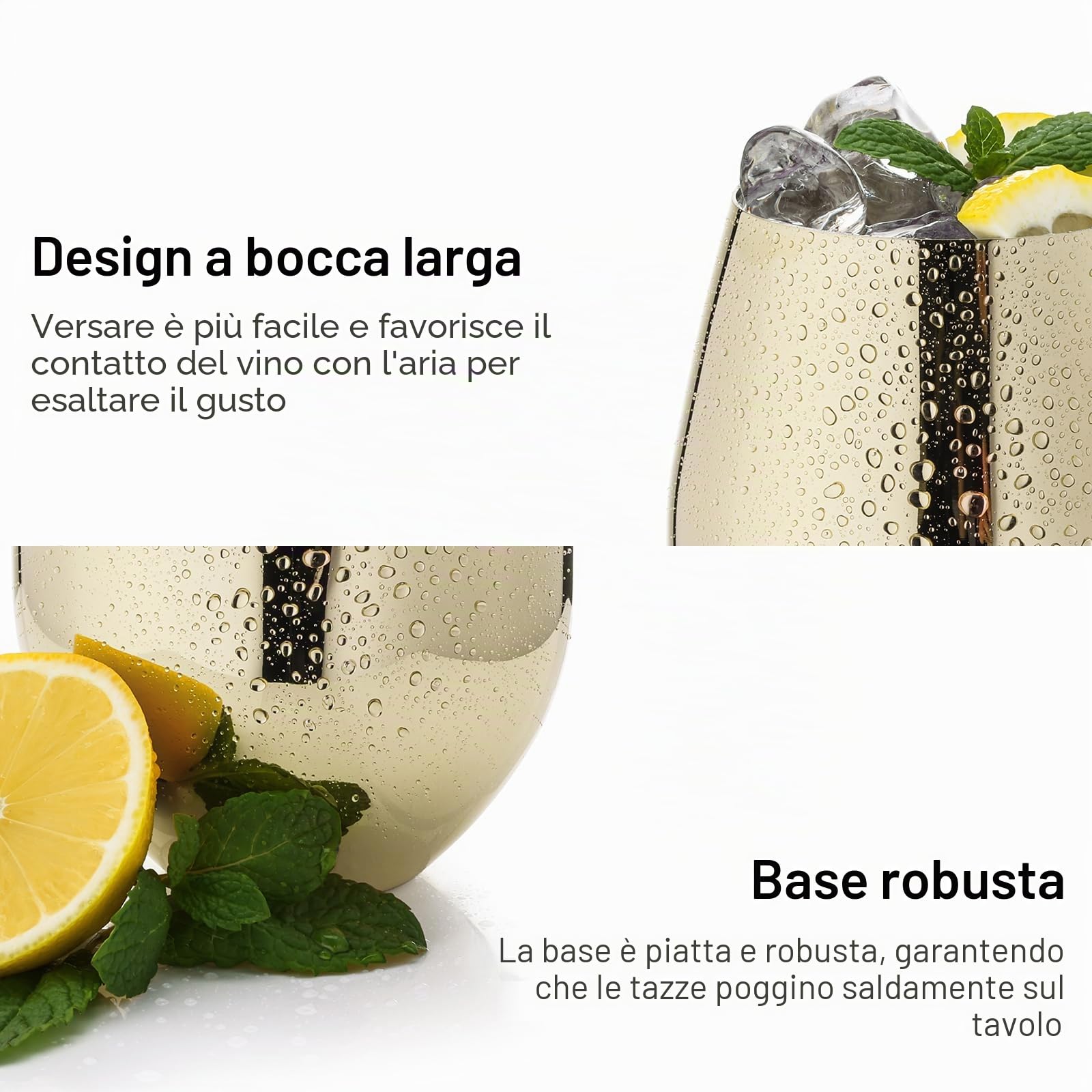 Kordisen WOTOR Set di 4 calici da vino dorati, da 532 ml, infrangibili, in acciaio inox, senza stelo, per esterni, viaggi, campeggio, piscina, accessori da vino ideali come regalo