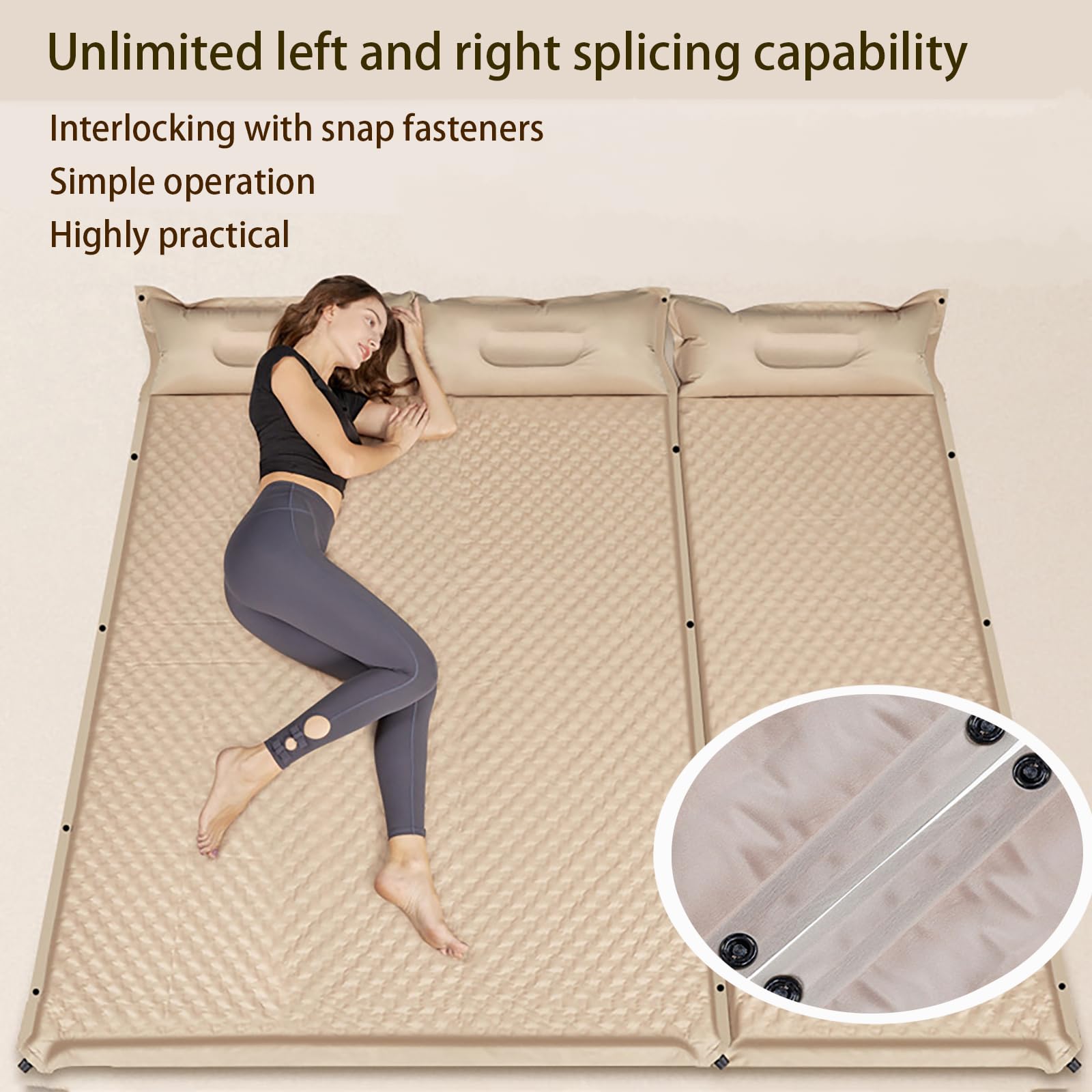 Colchoneta De Camping Autoinflable Portátil, Colchón Dormir De 8 Cm De Grosor con Almohada Integrada, Colchoneta Conectable para Acampar, Senderismo Y Cama De Invitados
