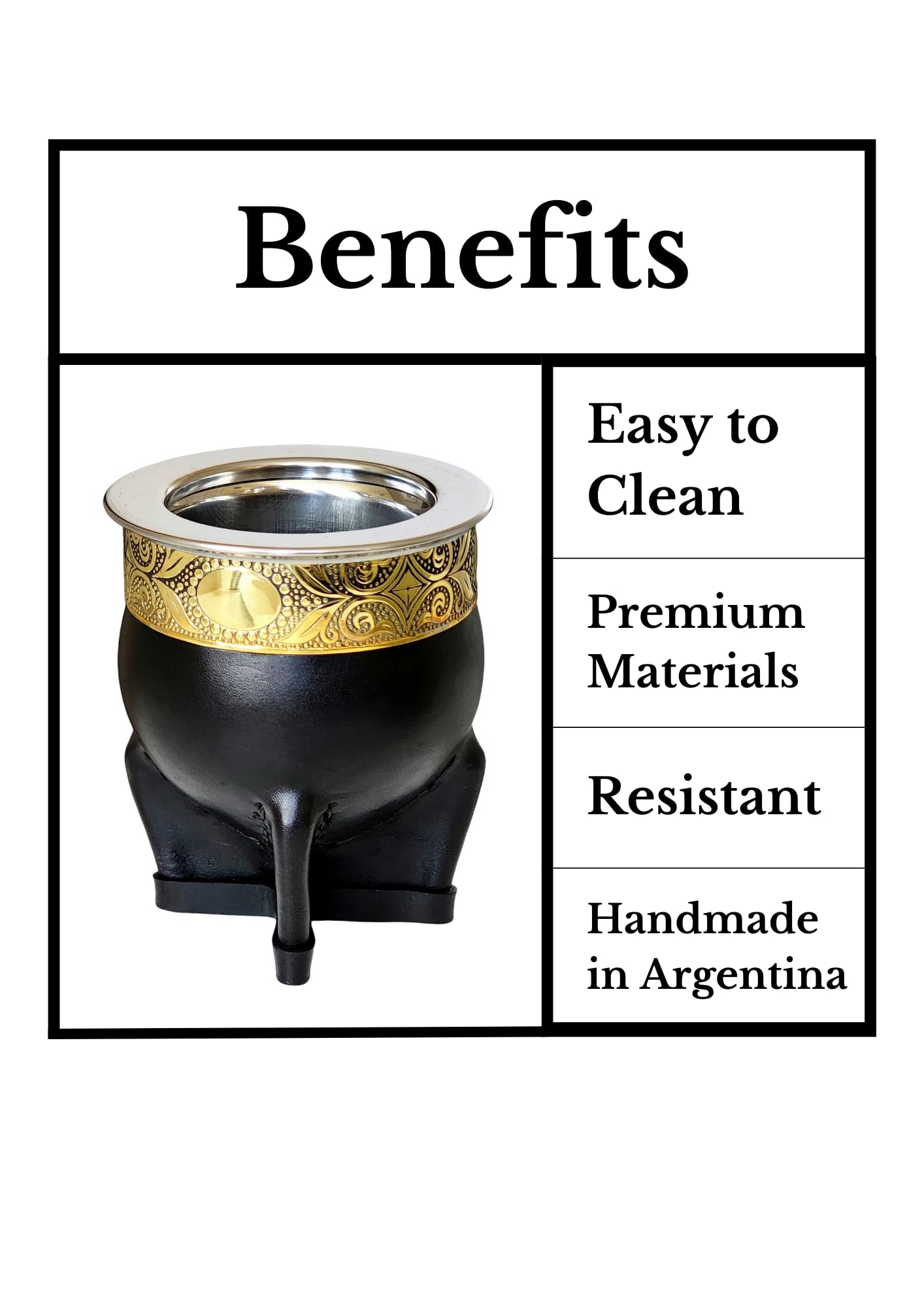 Taza Mate Imperial Argentino Premium - Hecho de Acero Inoxidable Térmico - Exterior Cuero Negro con Bronce - Incluye Bombilla de Regalo. (Estilo 2)