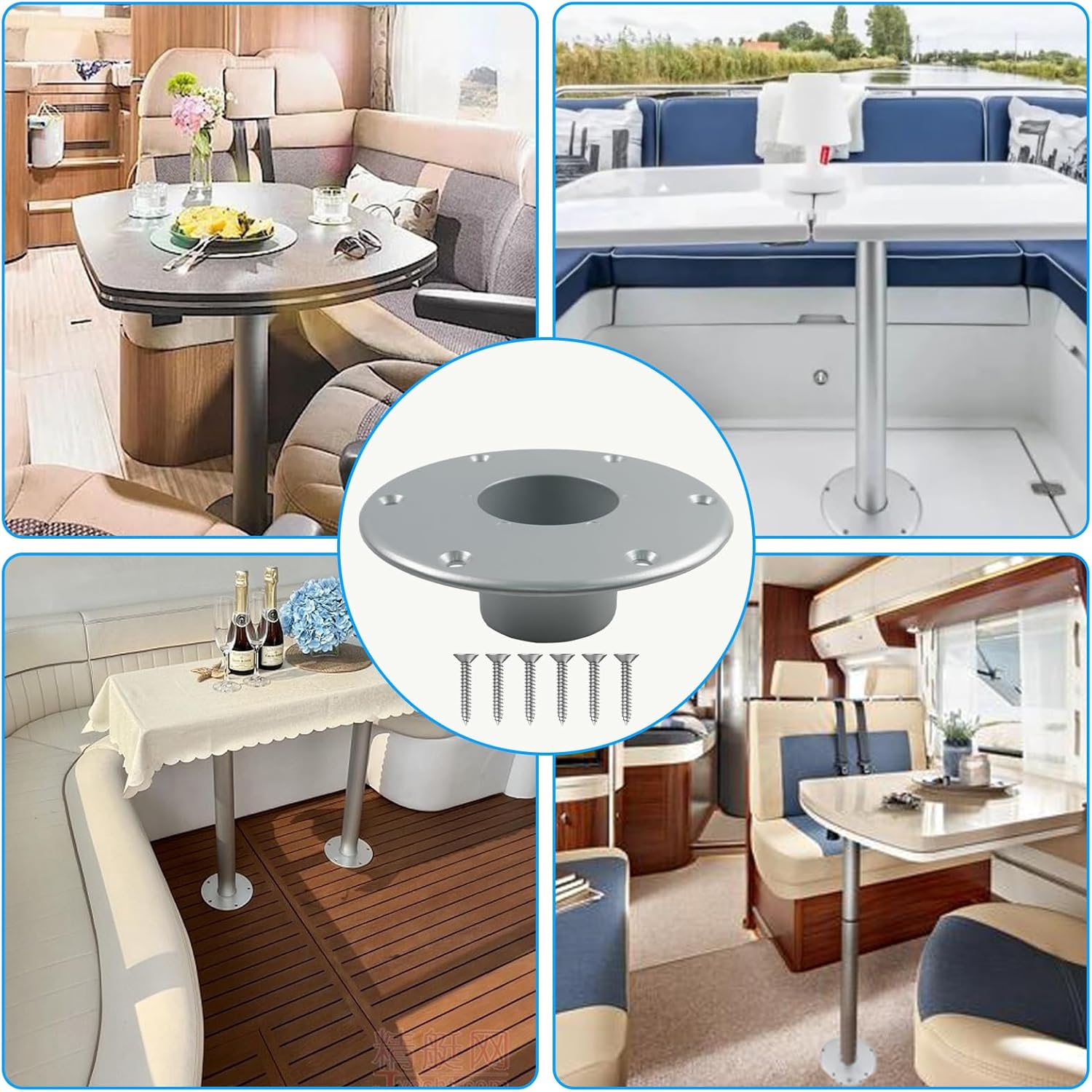 4 Pack Sliver RV Table Base Mount Aluminum Camper Table Base Mount with 6 Mounting Holes Floor Mounting Base Includes Mounting Screws