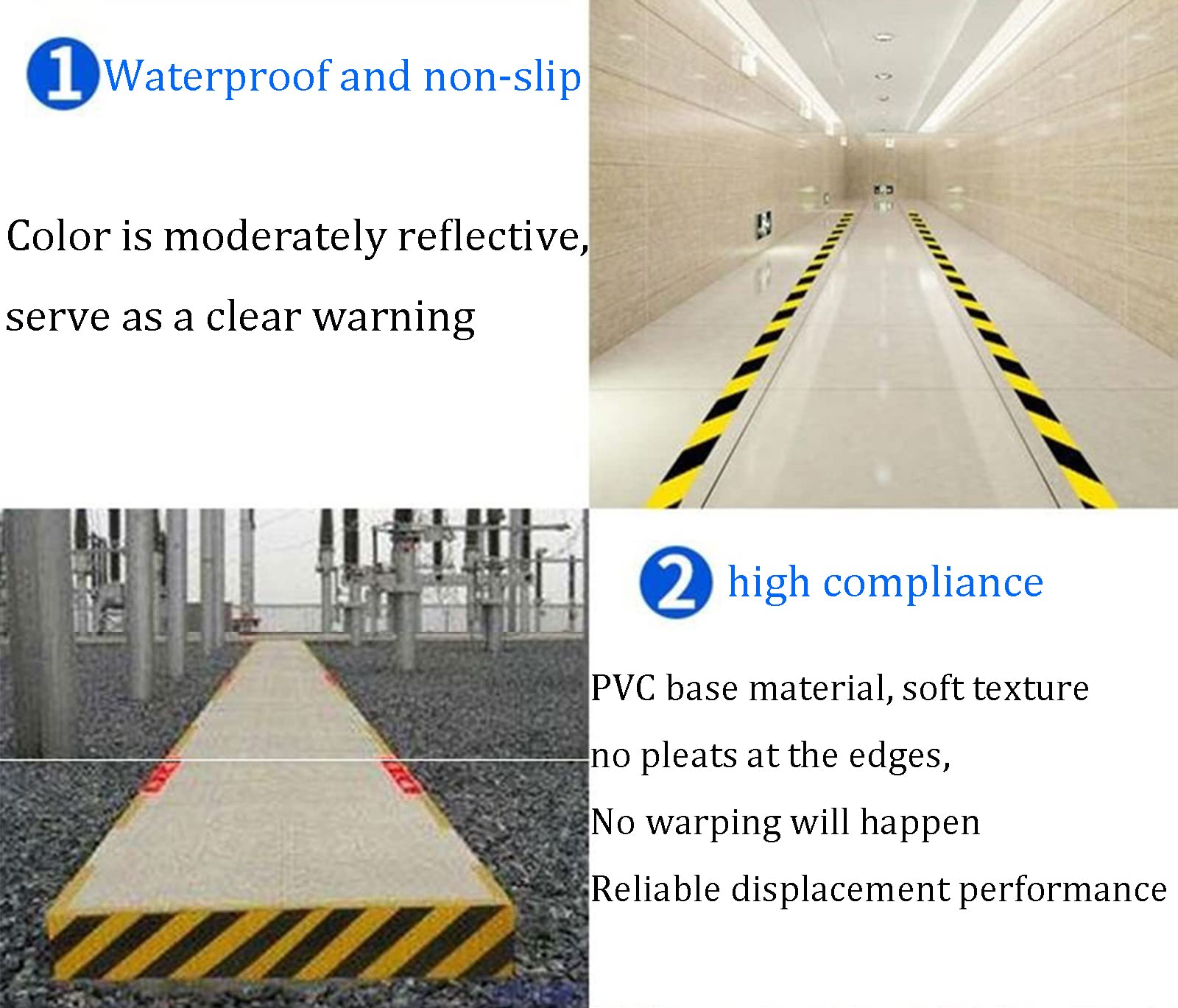 Cinta reflectante de seguridad, Cinta de seguridad autoadhesiva 48 mm × 33 m for señalización suelos, ideal for el distanciamiento social. Color amarillo