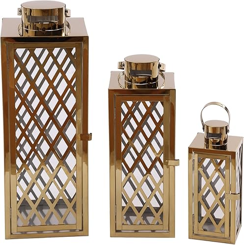 Paquete de 3 velas decorativas de lujo para huracán juego de faroles decorativos de boda velas de Navidad de metal portavelas de piso de metal