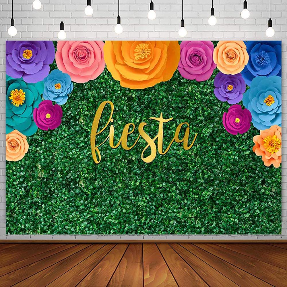 Sendy 7x5ft Mexican Fiesta Theme Backdrop for Photography Festival Birthday Party Decorations Supplies Cinco De Mayo Carnival Colorful Floral Green Grass Wall Background Banner Photo Props