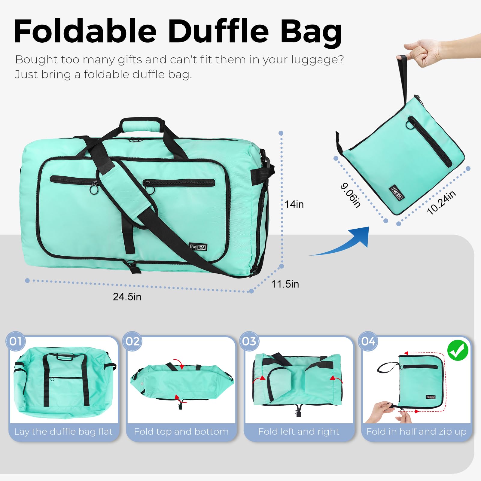 Fmeida 65L Borsone da Viaggio Unisex Adulto, Grande Borsone Palestra con Scomparto per Scarpe e Tracolla, Impermeabile Duffel Bag Borsa Sportivo