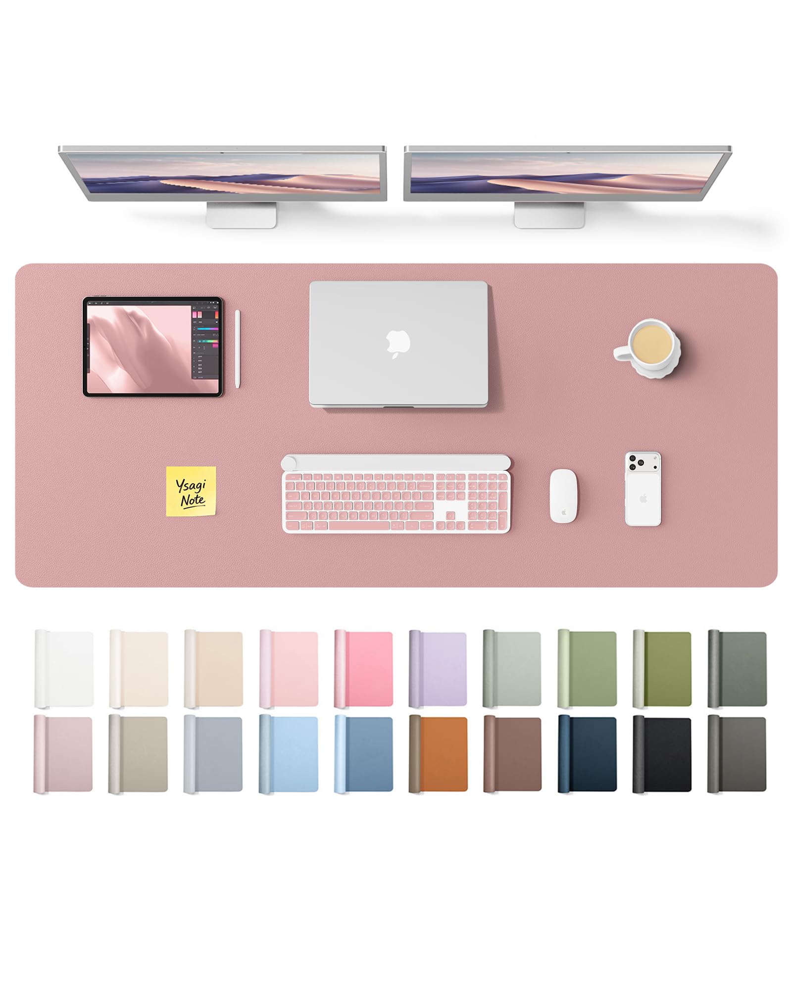 YSAGi Leather Desk Pad Protector, Office Desk Mat, Large Mouse Pad, Non-Slip PU Leather Desk Blotter, Laptop Desk Pad, Waterproof Desk Writing Pad for Office and Home (Pale Mauve,55" x 17.2") Pale Mauve 55" x 17.2"