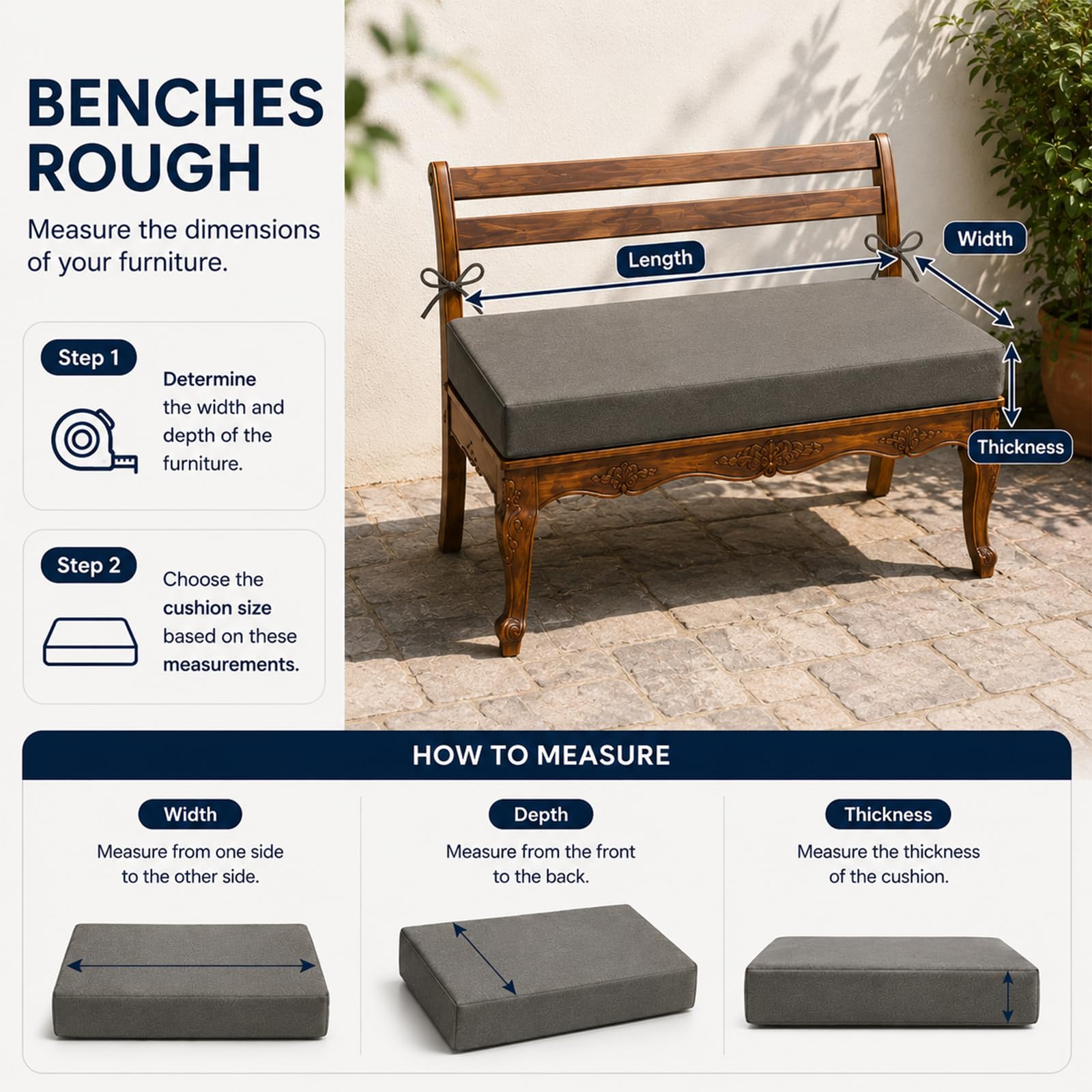 Cuscino per Panchina da Esterno, Cuscini per Divano Esterno Giardino in Memory Foam Impermeabile, Seduta Spessa per Altalena e Veranda, Sfoderabile,Cachi,60x40x5cm