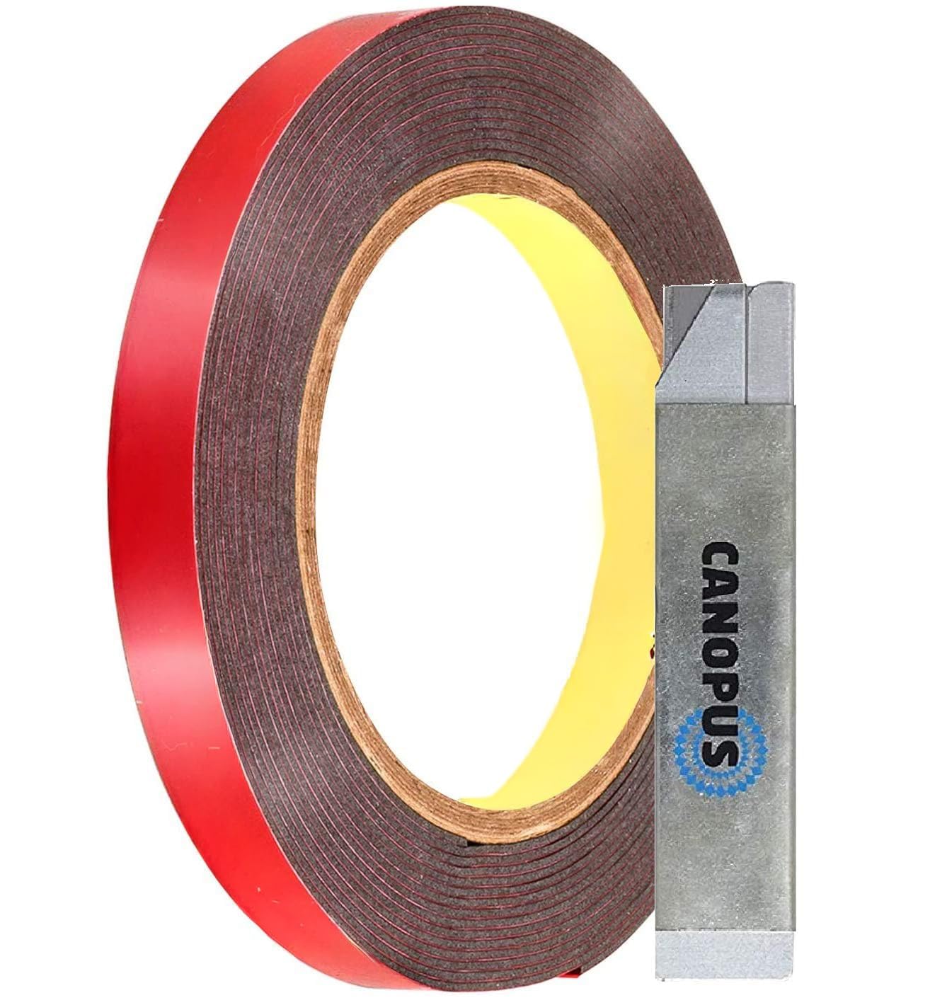 CANOPUS Double Sided Tape Heavy Duty Black 10mm x 3m Waterproof Acrylic Foam Tape, Ideal for LED Strips, Indoor & Outdoor Use